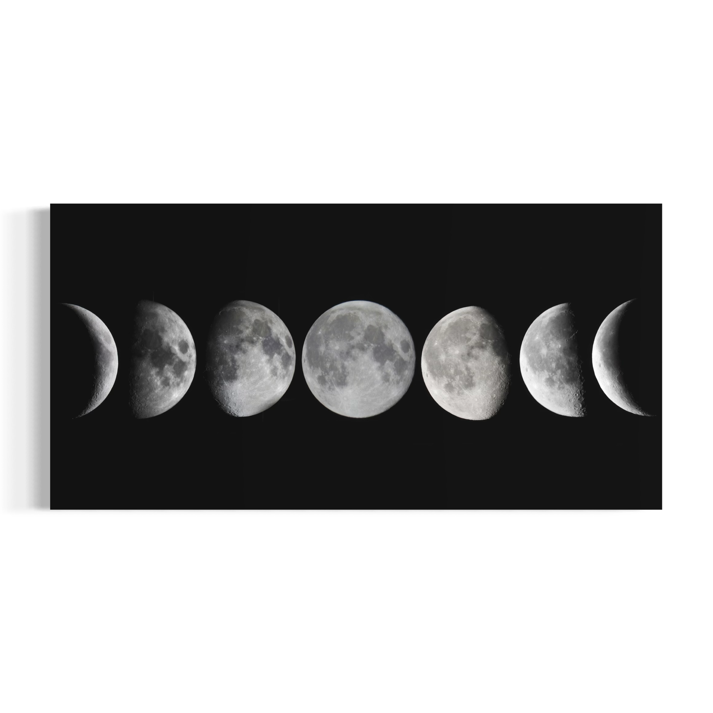 A series of five images depicting the different phases of the moon, from a crescent to a full moon.