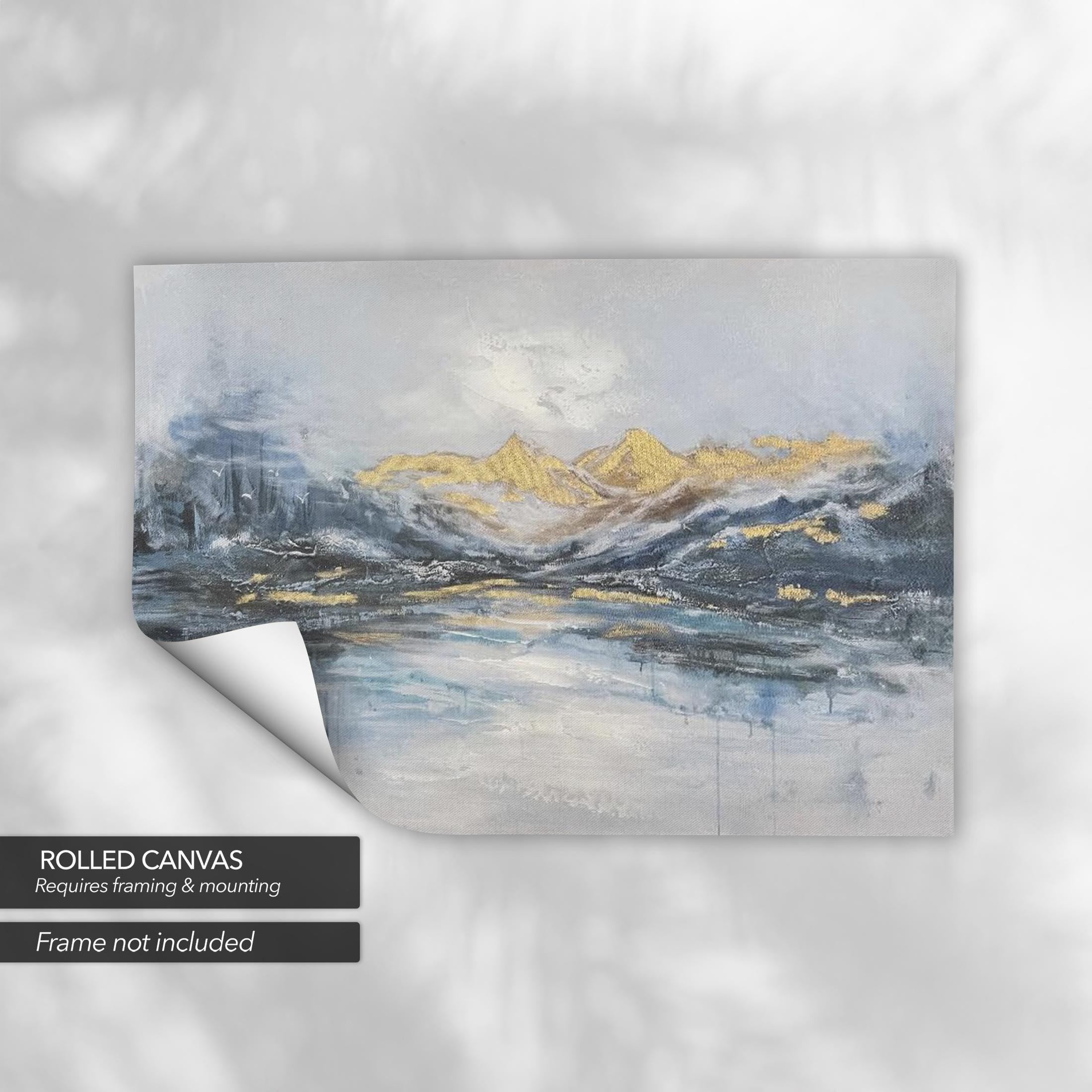 Abstract Mountain Blue & Gold Landscape Canvas Art | Poster Print