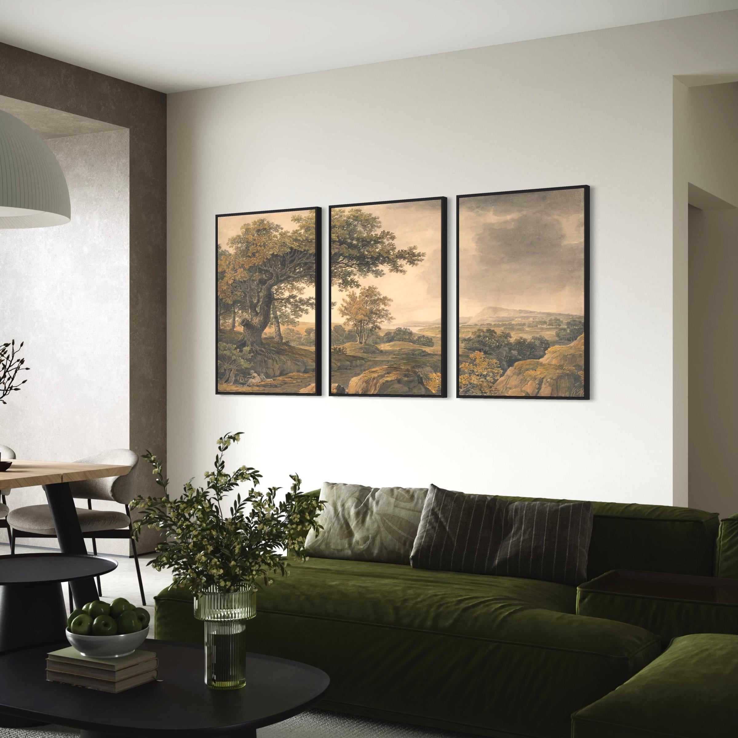 Pastoral Countryside Set of 3 Poster Prints | Canvas Wall Art | Vintage Rustic Forest Trees