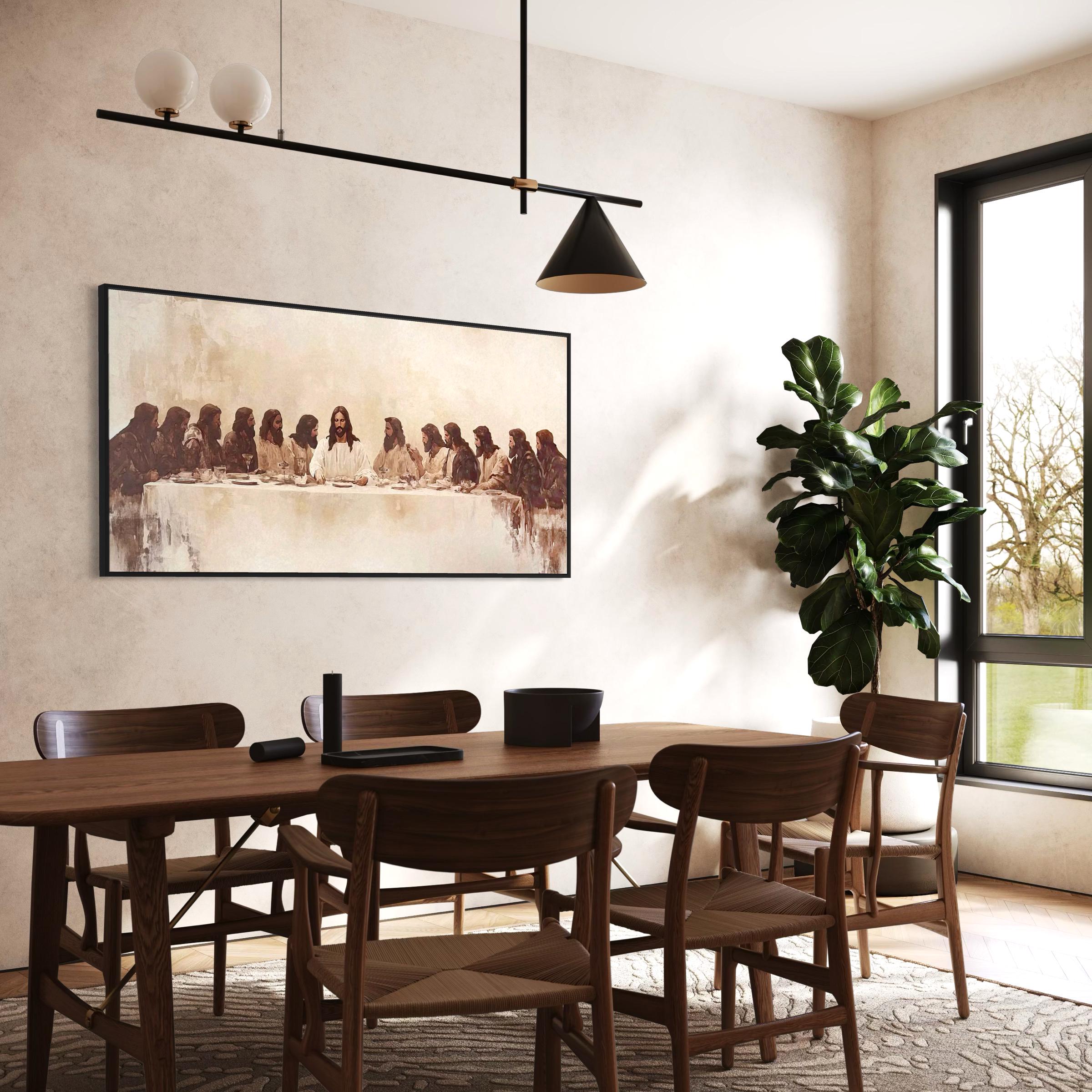 The Last Supper Canvas Wall Art | Watercolor Jesus Modern Christian Religious Poster Print