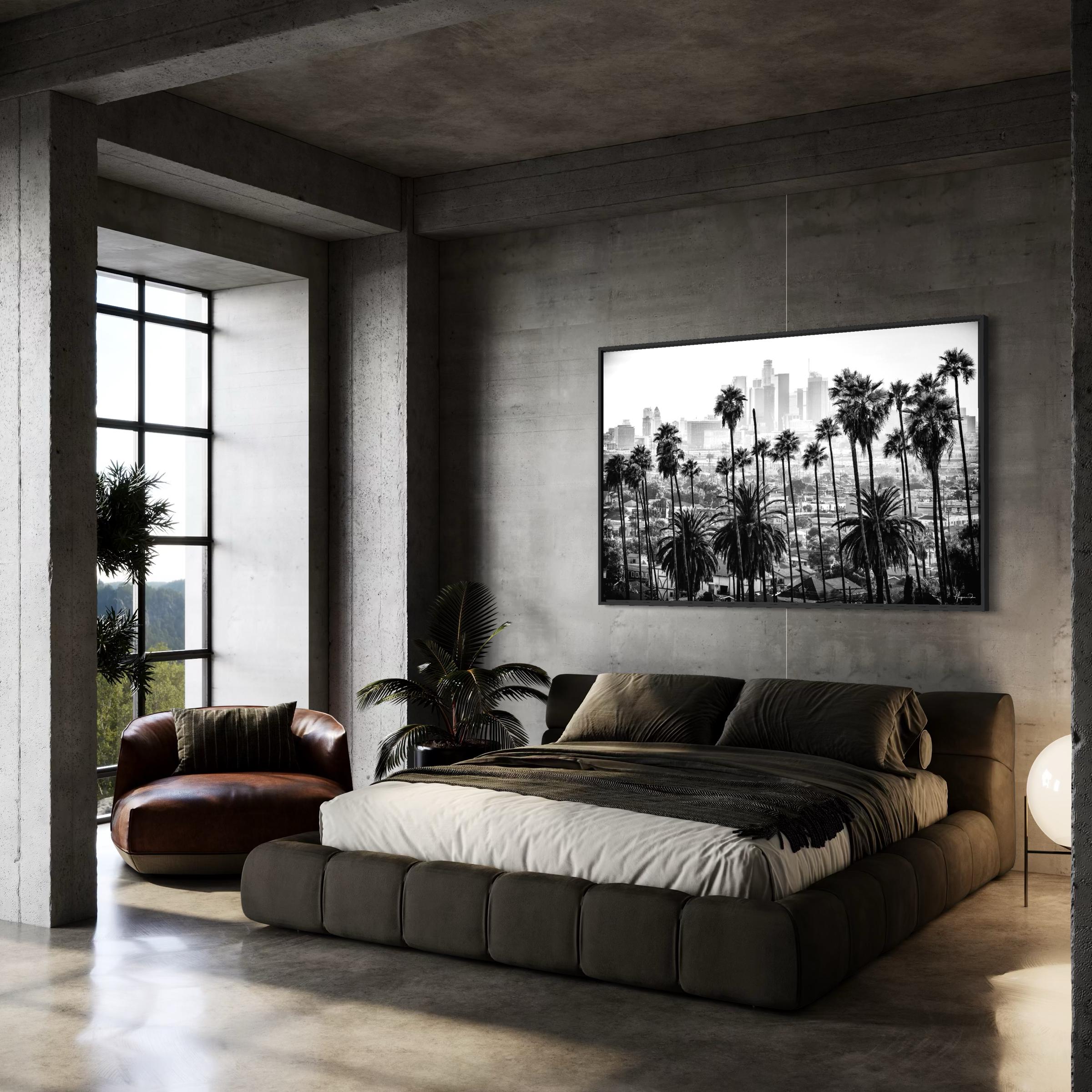 LA Skyline Black & White Los Angeles Palm Trees Poster Print | Canvas Wall Art
