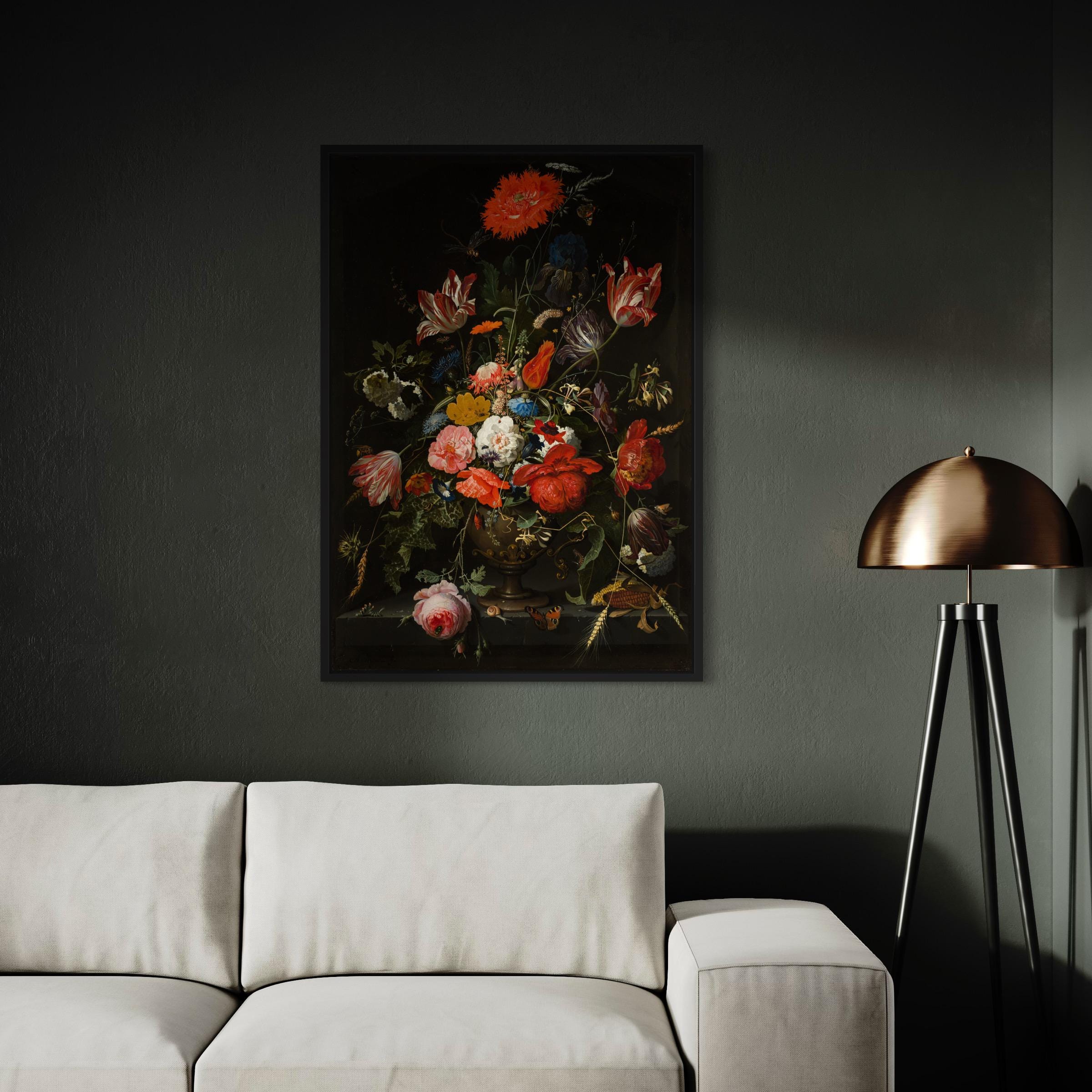 Abraham Mignon Flowers in a Metal Vase Canvas Art | Poster Print