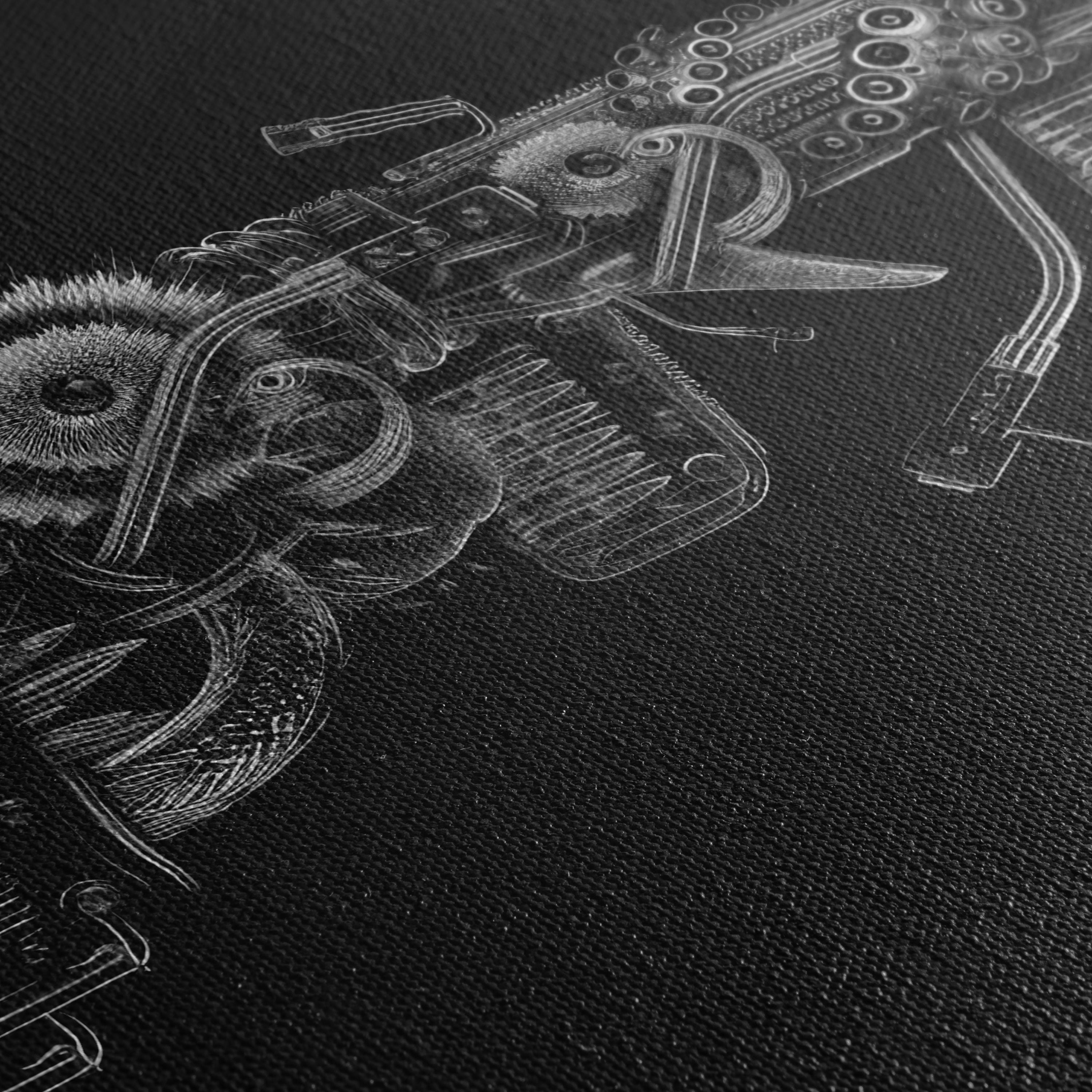 Mechanical Gun Blueprint Futuristic Weapon Schematic | Canvas Art | Poster Print