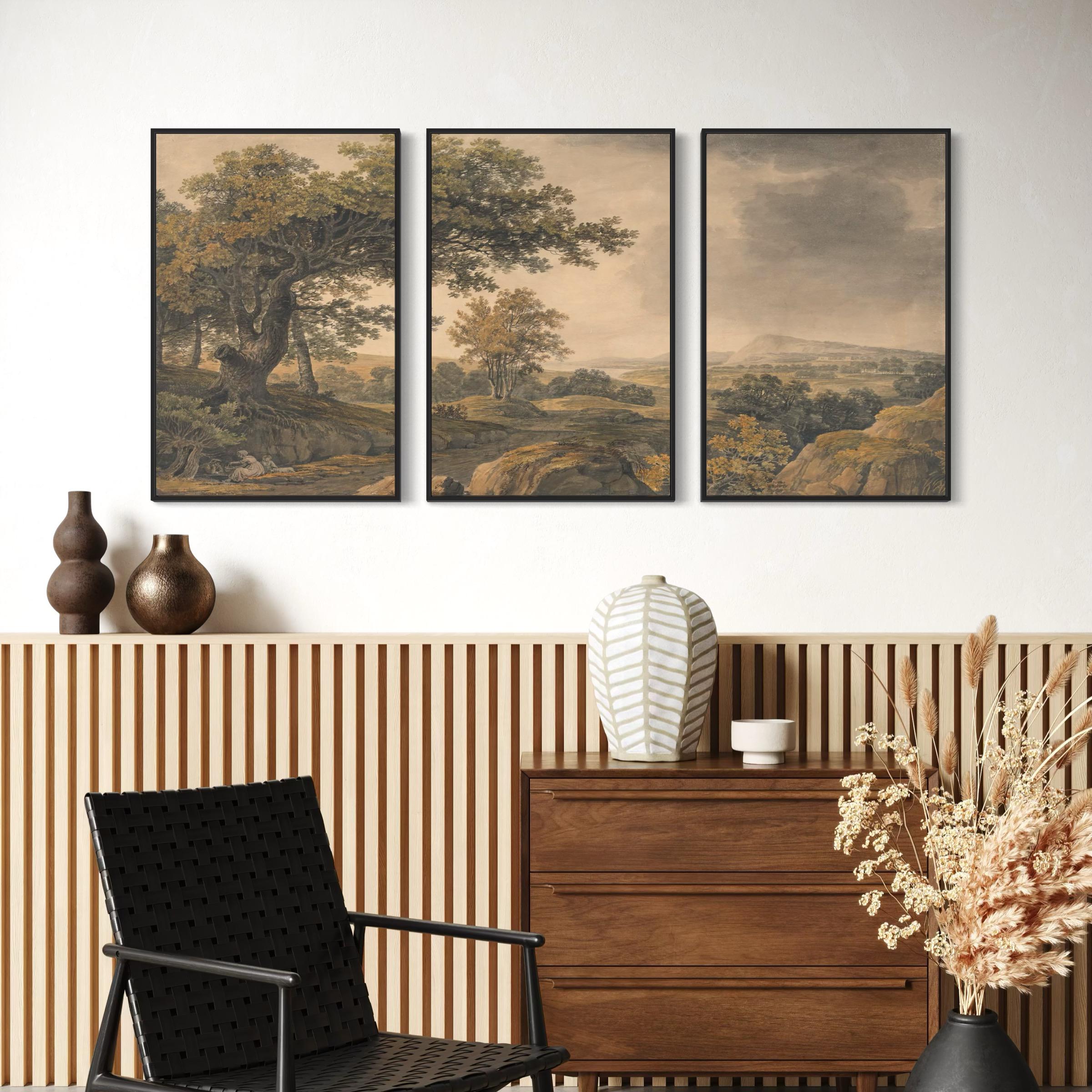 Pastoral Countryside Set of 3 Poster Prints | Canvas Wall Art | Vintage Rustic Forest Trees