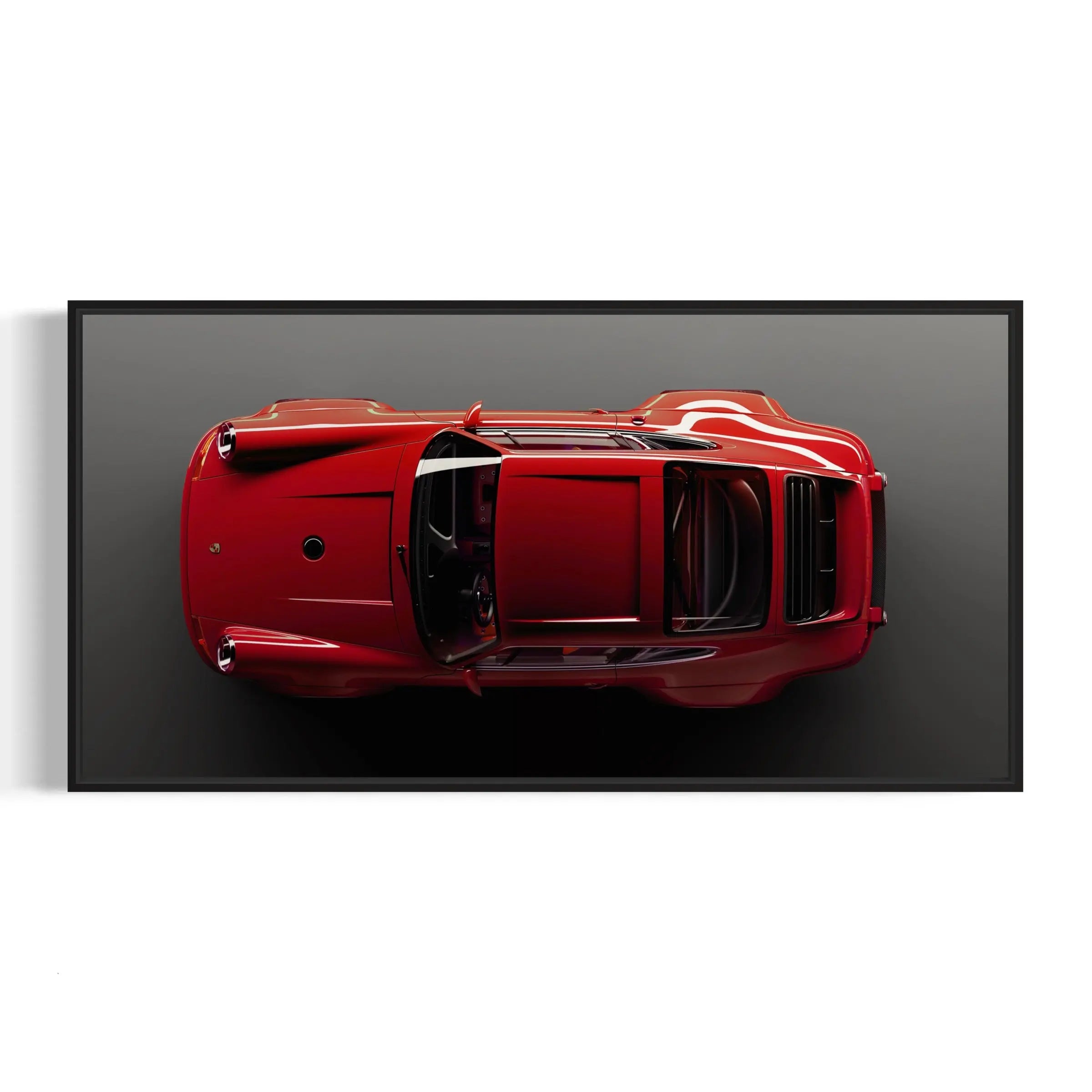 a red sports car is shown from above