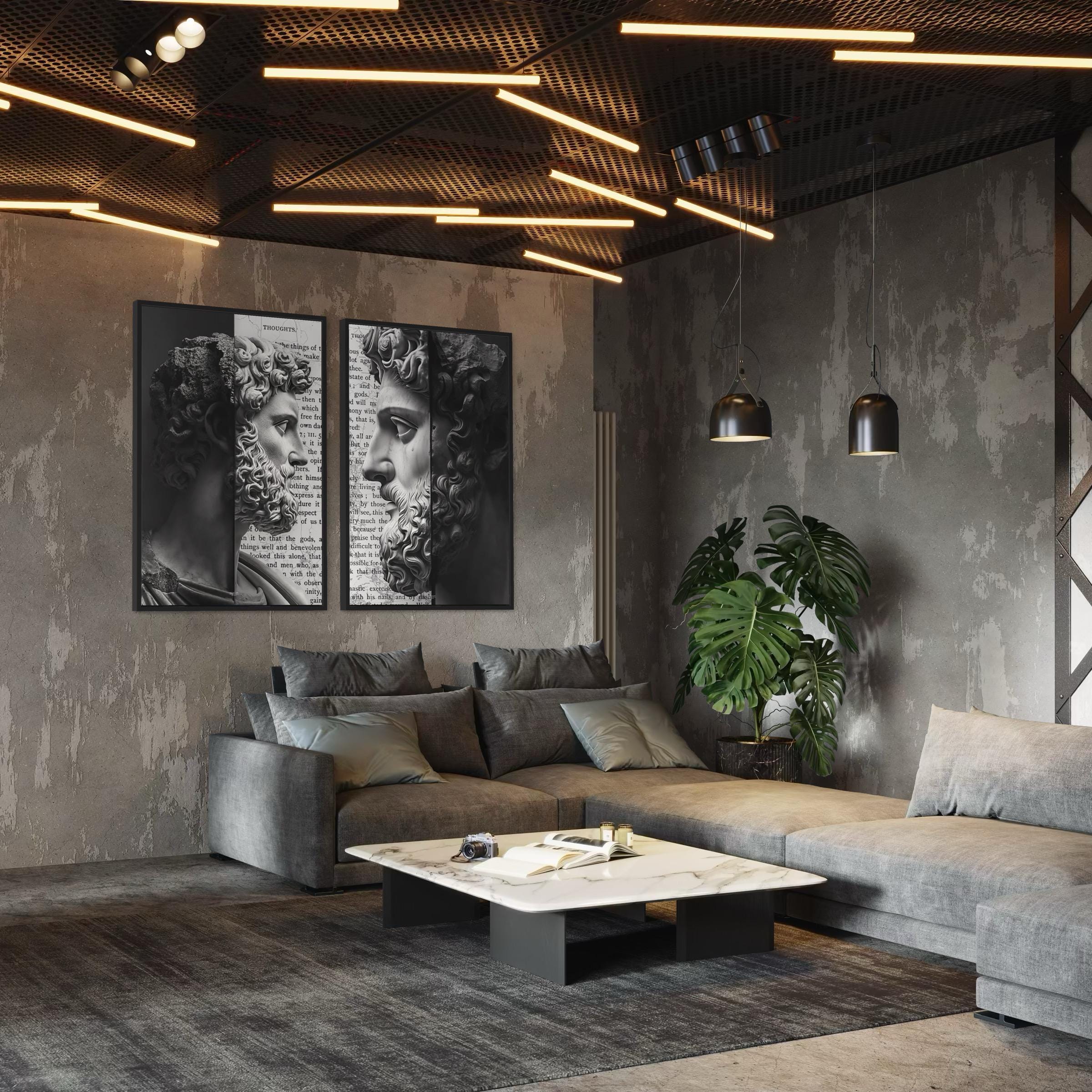 Marcus Aurelius Masculine Poster Prints | Canvas Wall Art | Stoic Ancient Sculpture