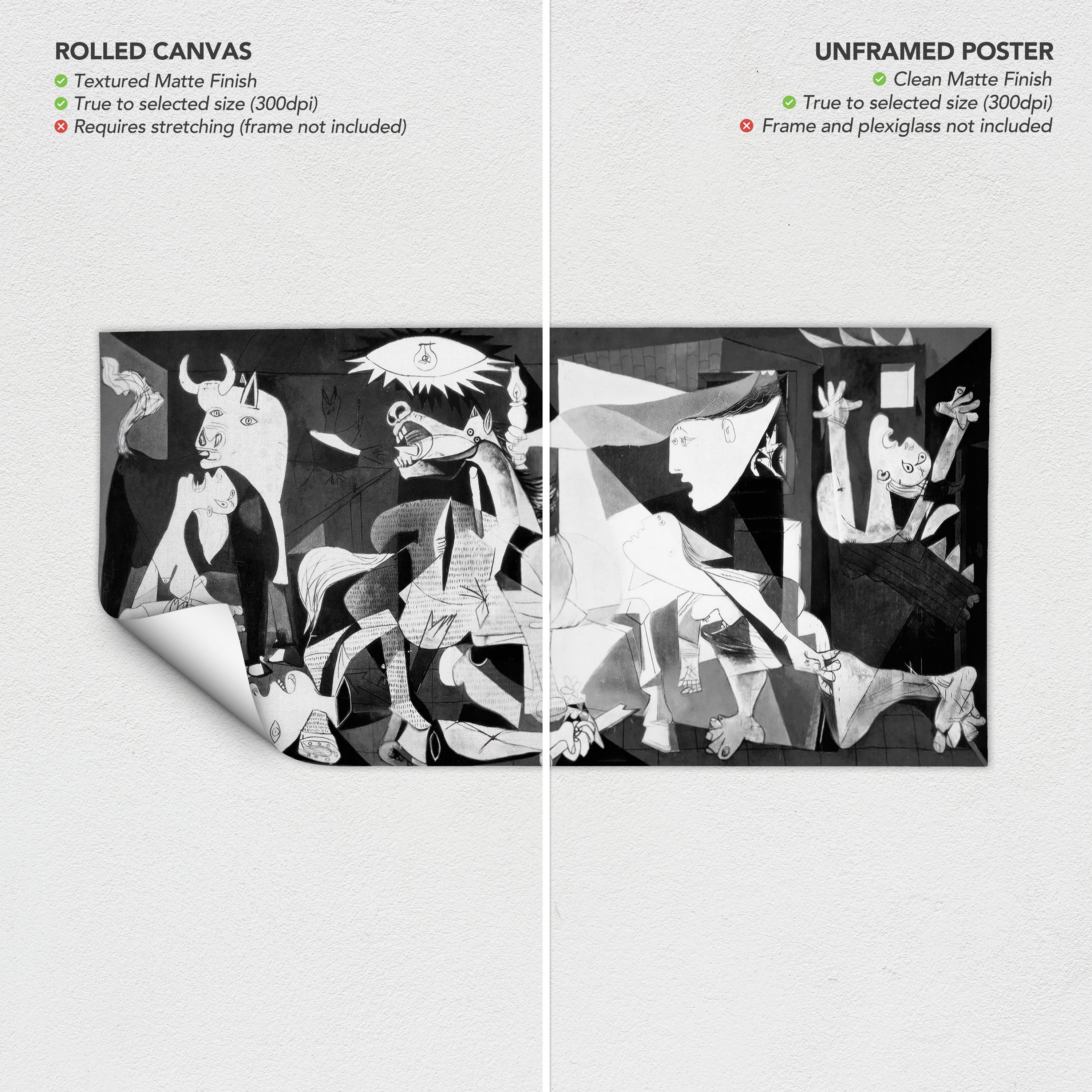 Guernica Picasso Black & White Cubism Artwork Poster Print | Canvas Wall Art