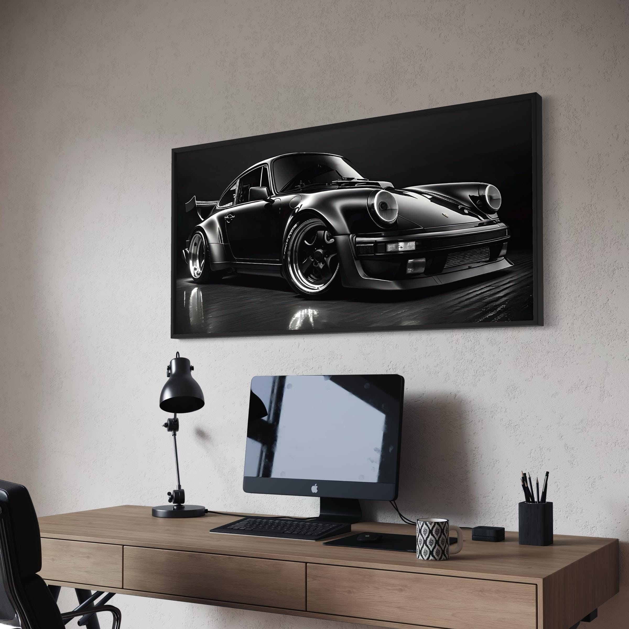 Black Porsche 911 Turbo | Classic Sports Car Canvas Art | Poster Print