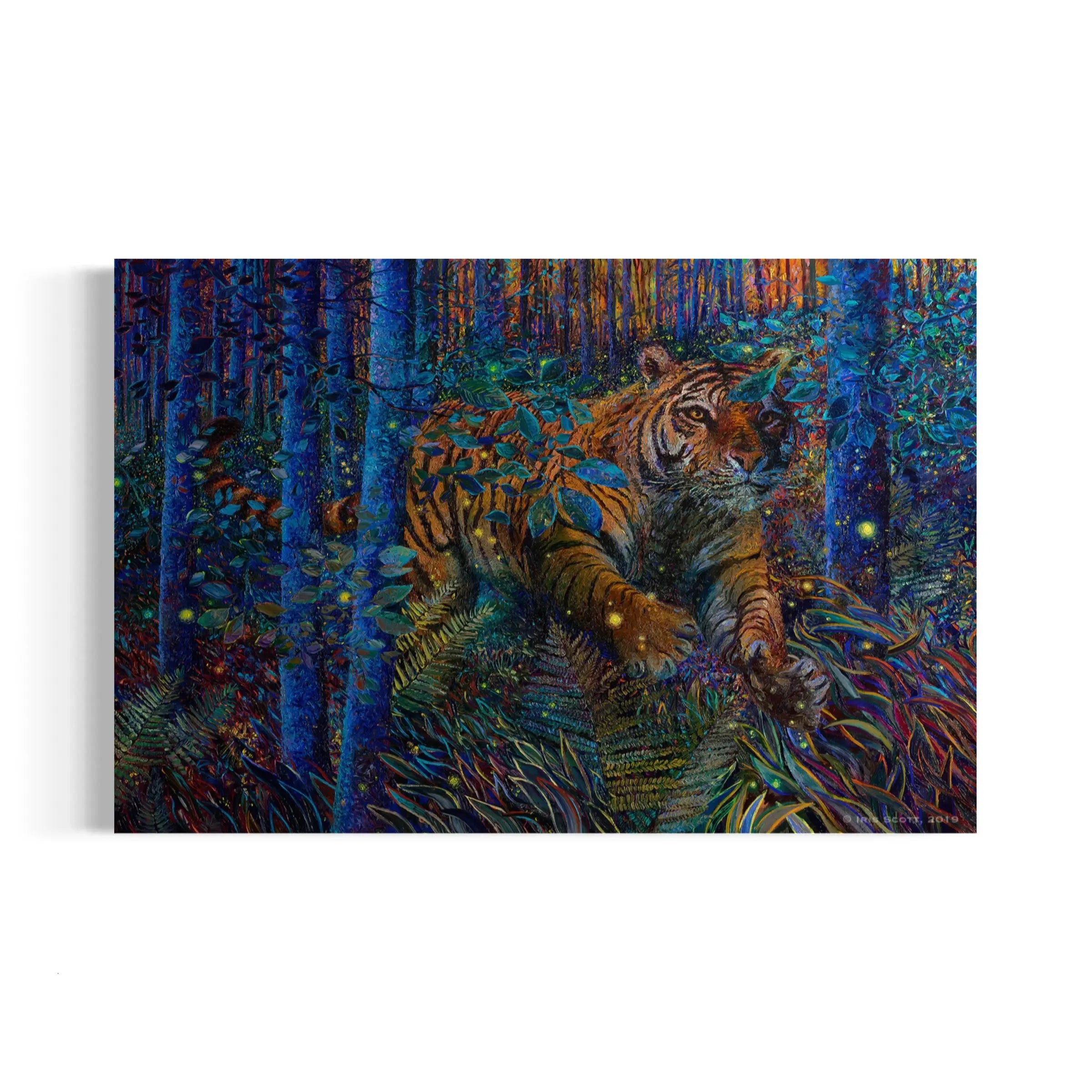 a painting of a tiger in the woods