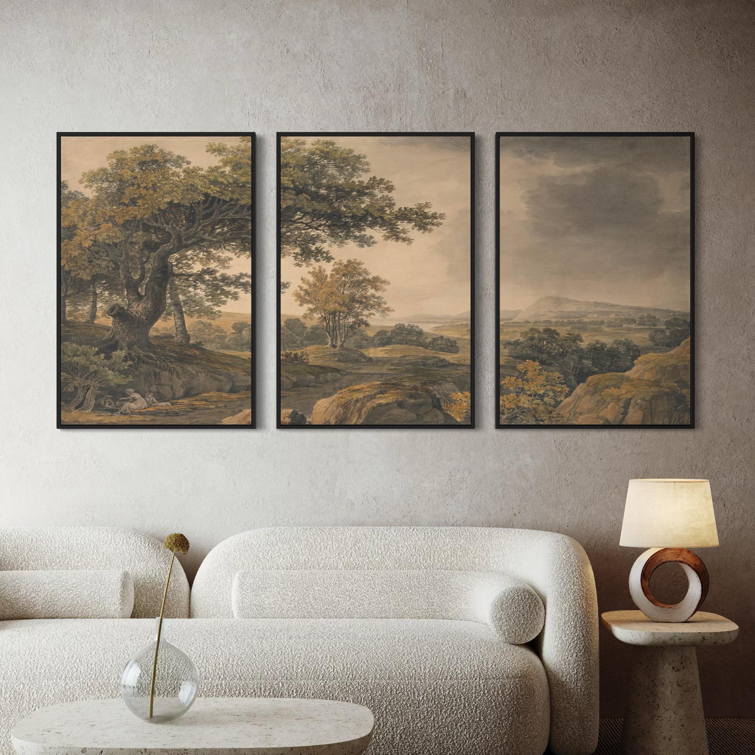 Pastoral Countryside Set of 3 Poster Prints | Canvas Wall Art | Vintage Rustic Forest Trees