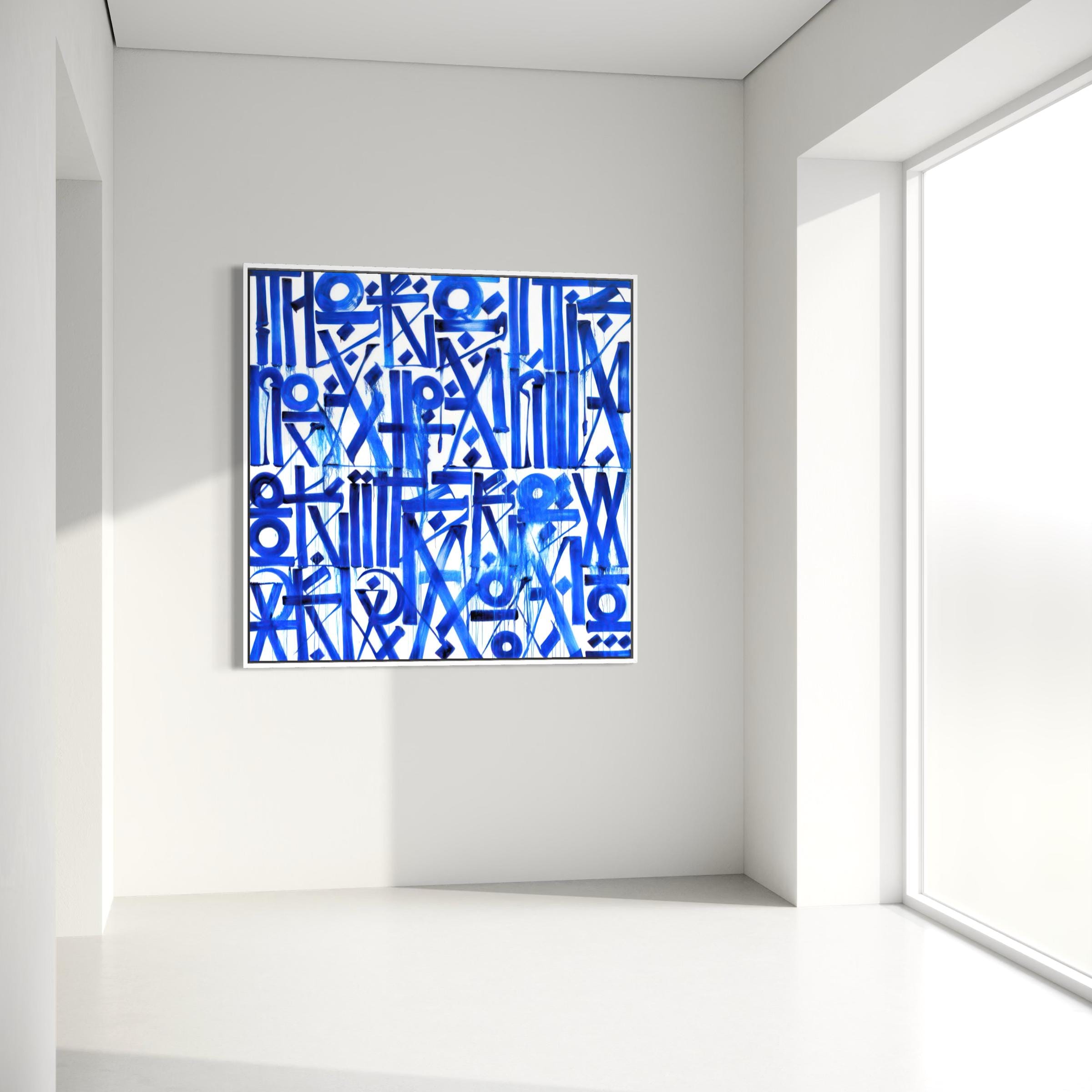 Blue Abstract Calligraphy Canvas Wall Art | Modern Typography Minimalist Poster Print