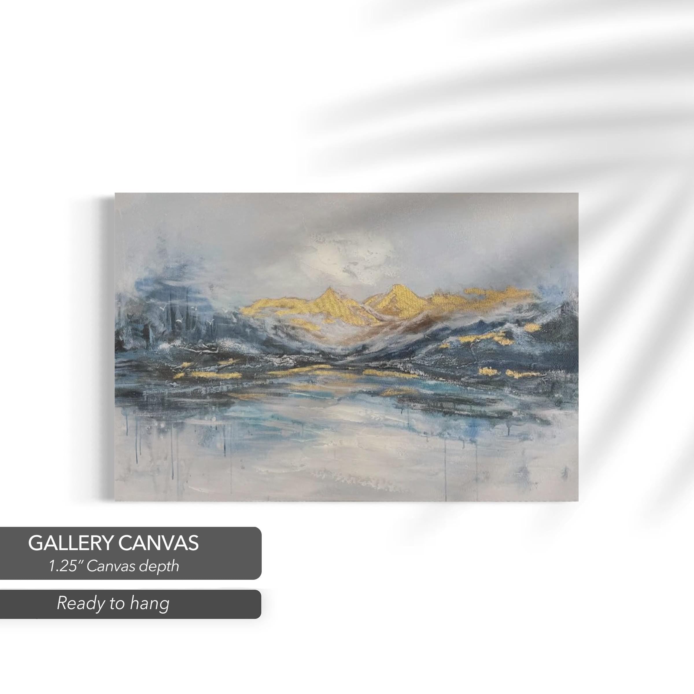 Abstract Mountain Blue & Gold Landscape Canvas Art | Poster Print