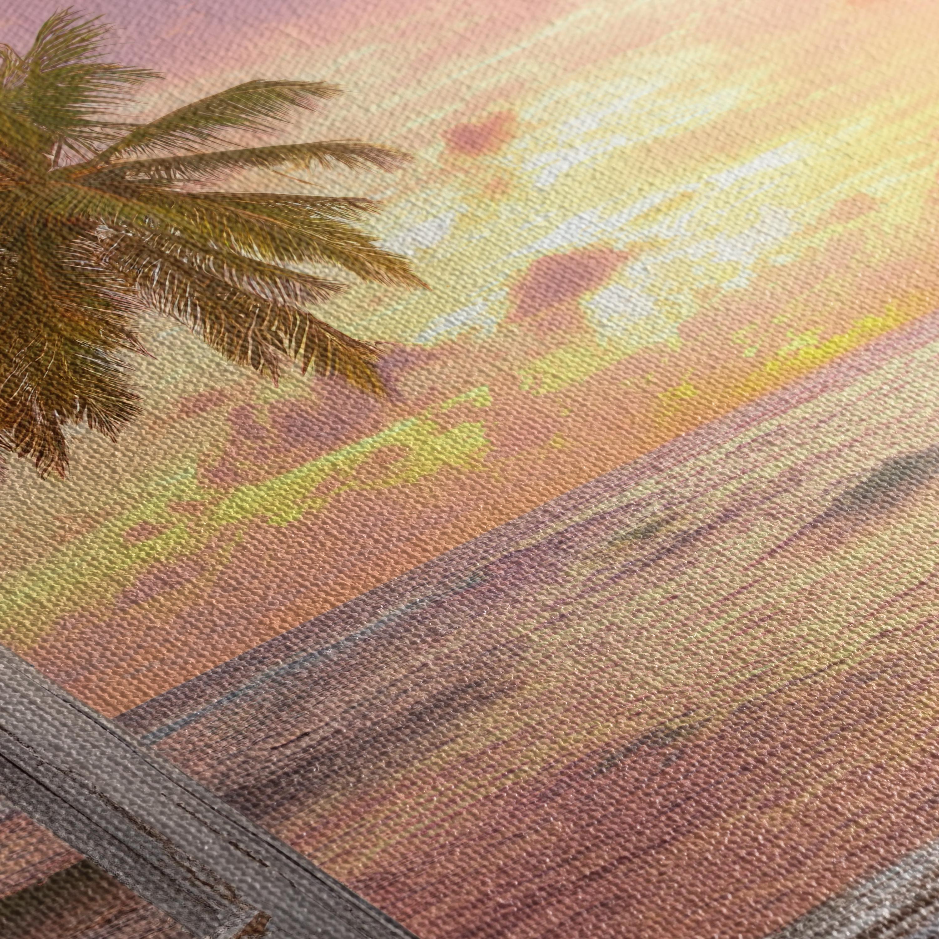 Window View Wall Art Canvas Poster Print | Tropical Beach Sunset | Palm Tree Coastal Art
