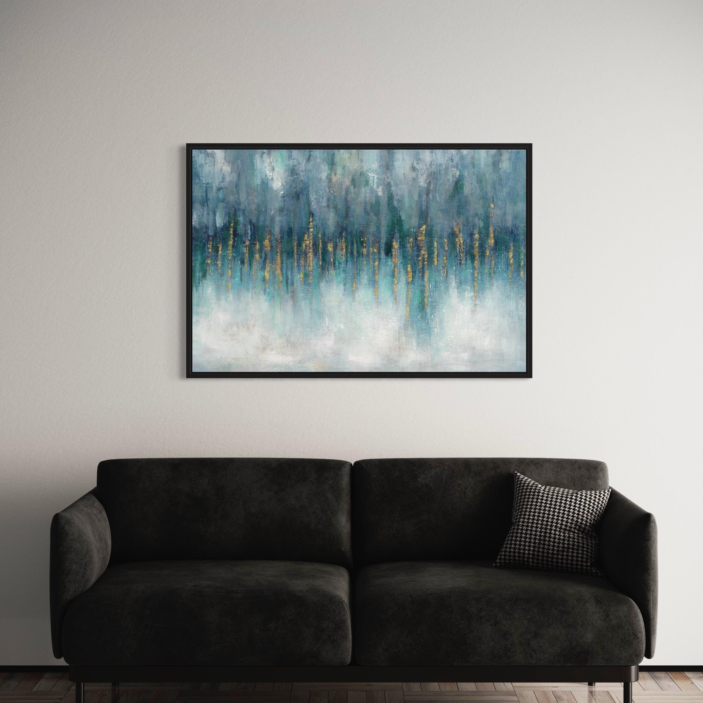 Abstract Teal & Gold | Modern Large Contemporary Canvas Art | Poster Print