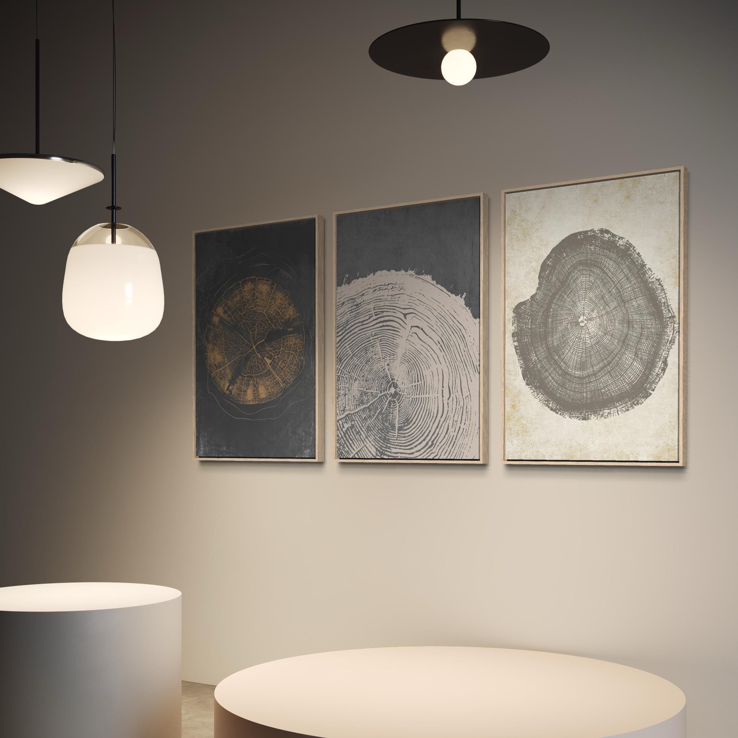 Set of 3 Canvas | Poster Prints Pastel Grunge Wood Tree Rings | Minimalist Modern Boho Art