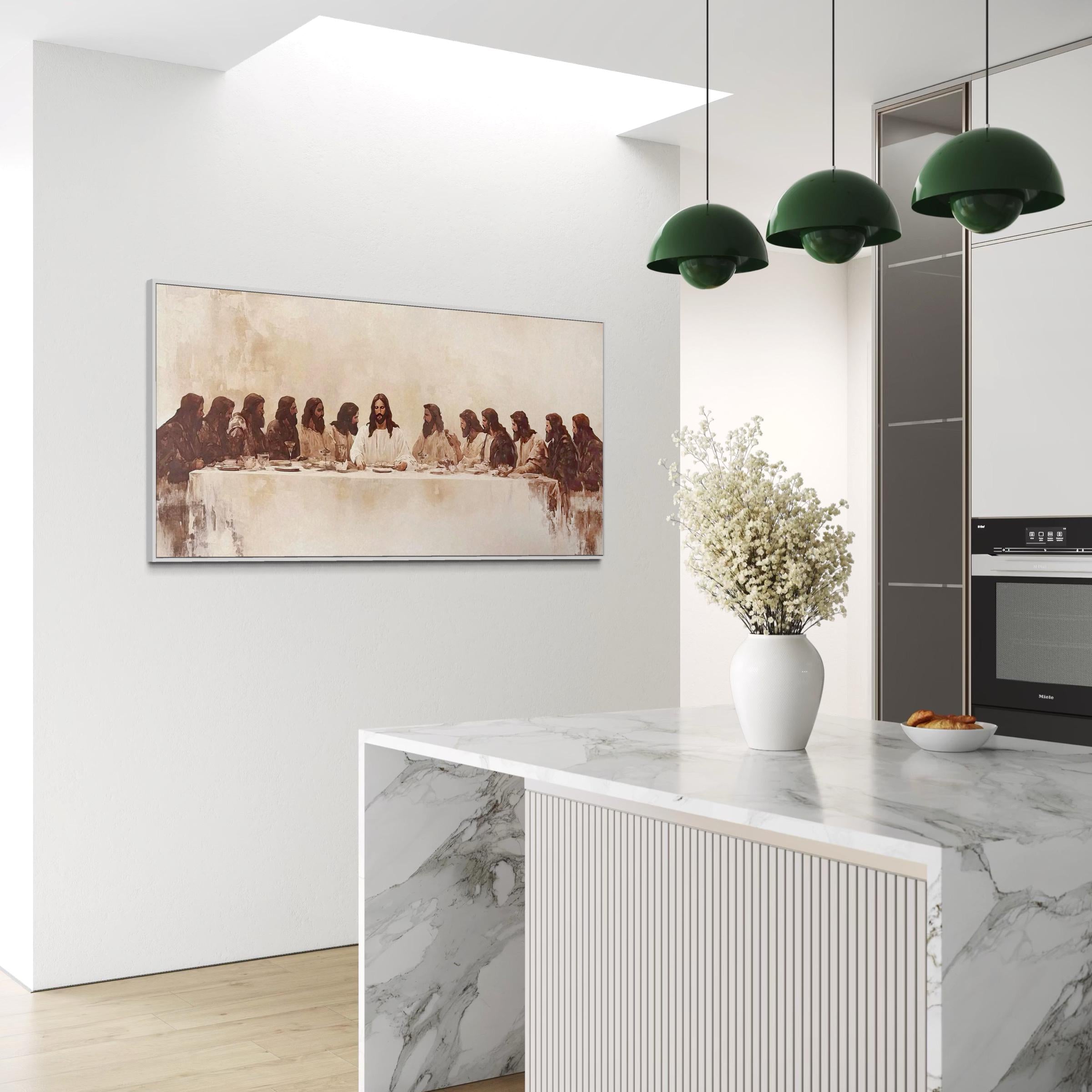 The Last Supper Canvas Wall Art | Watercolor Jesus Modern Christian Religious Poster Print