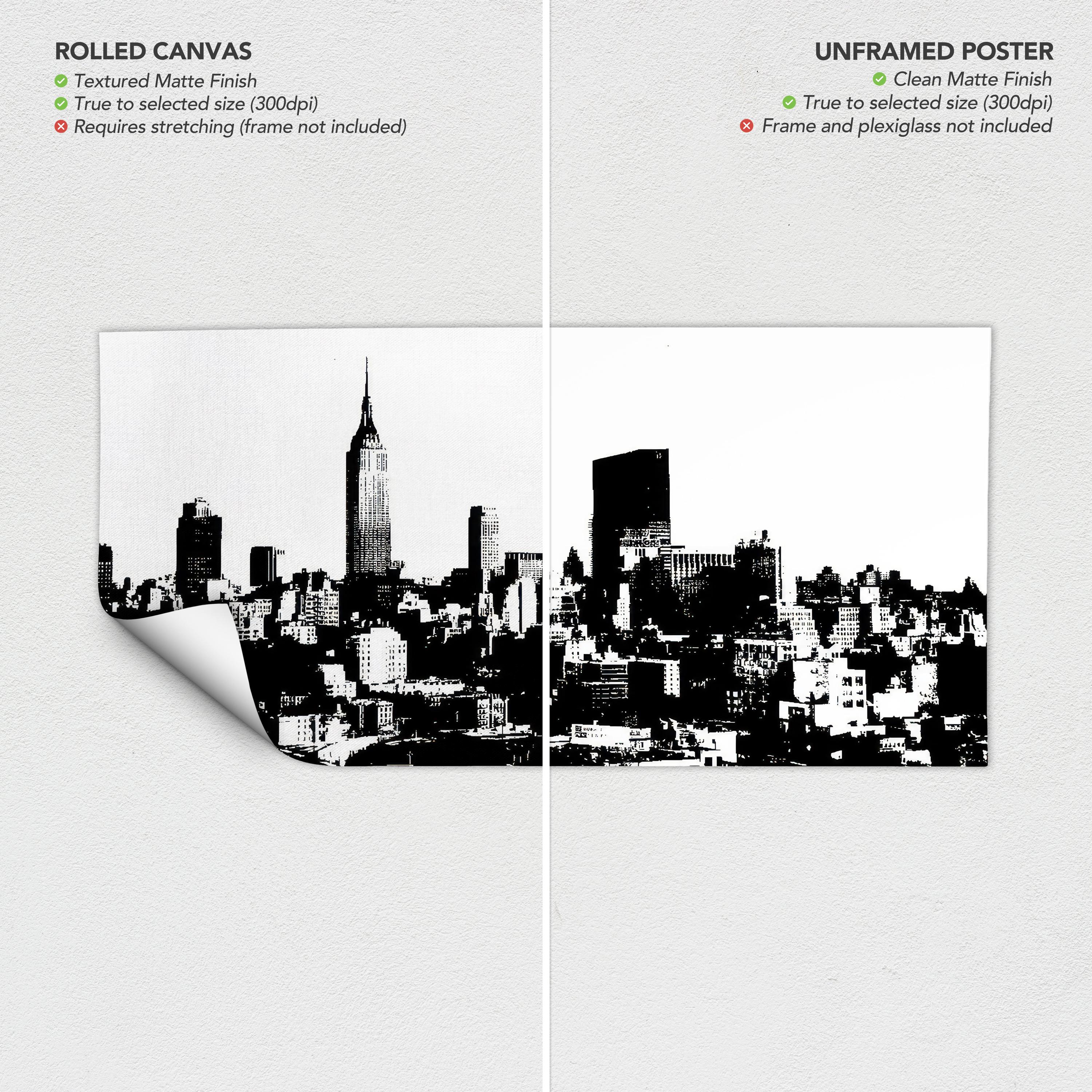 New York Black & White NYC Skyline Cityscape | Empire State Building Canvas | Poster Print