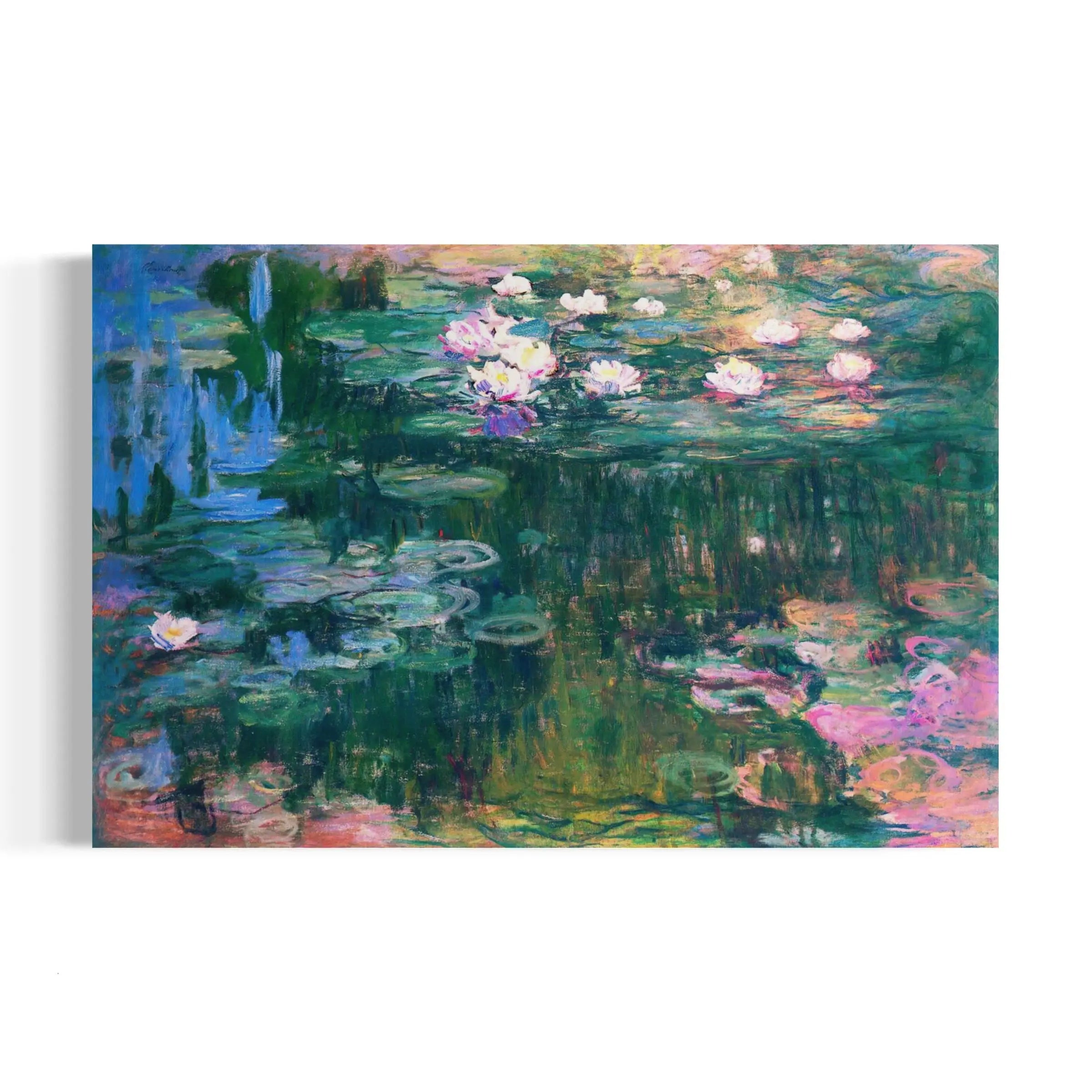 a painting of water lilies on a white background