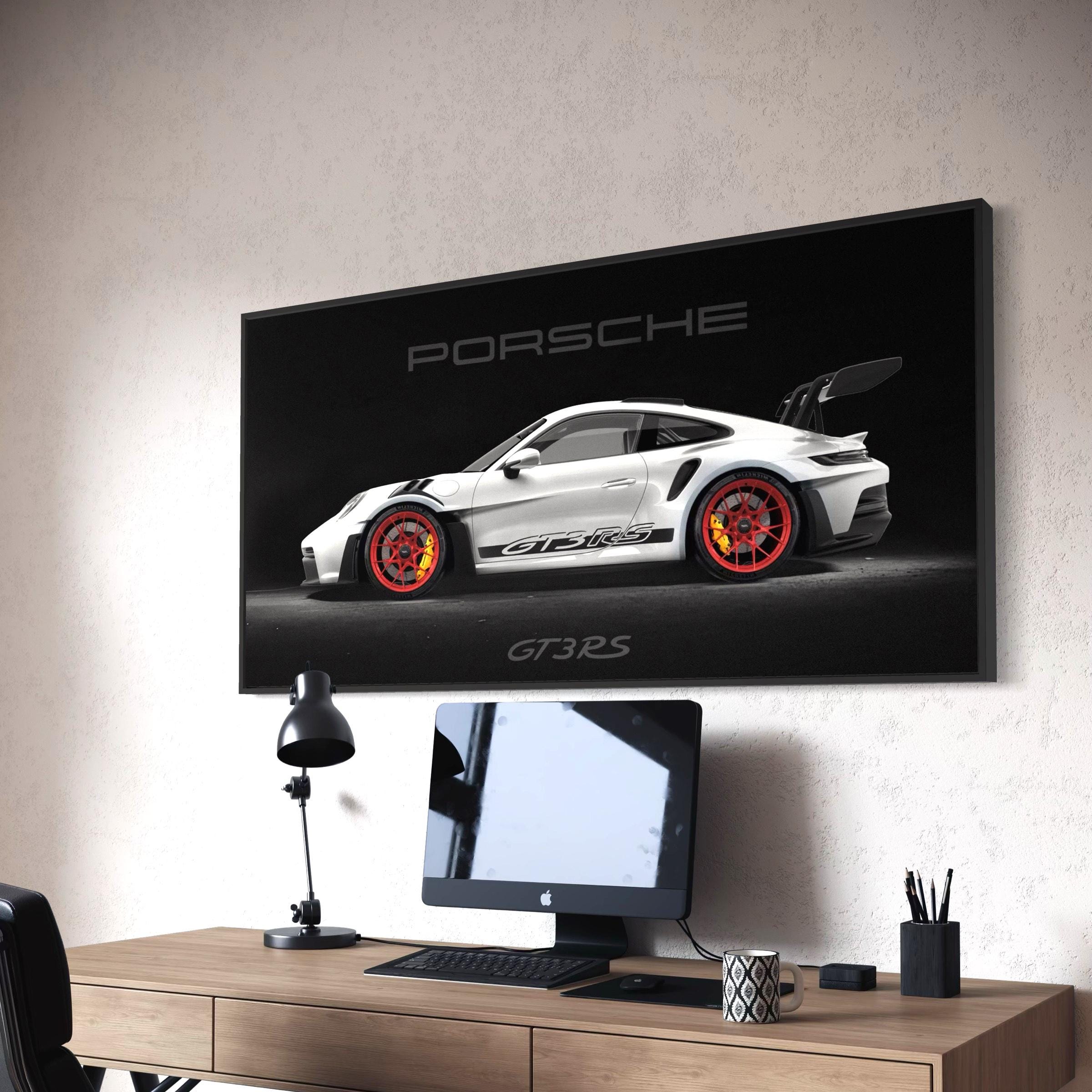 Porsche 911 GT3 RS Framed Canvas | Poster Wall Art Print | Sports Car Decor | Black & White Man Cave, Office Wall Art