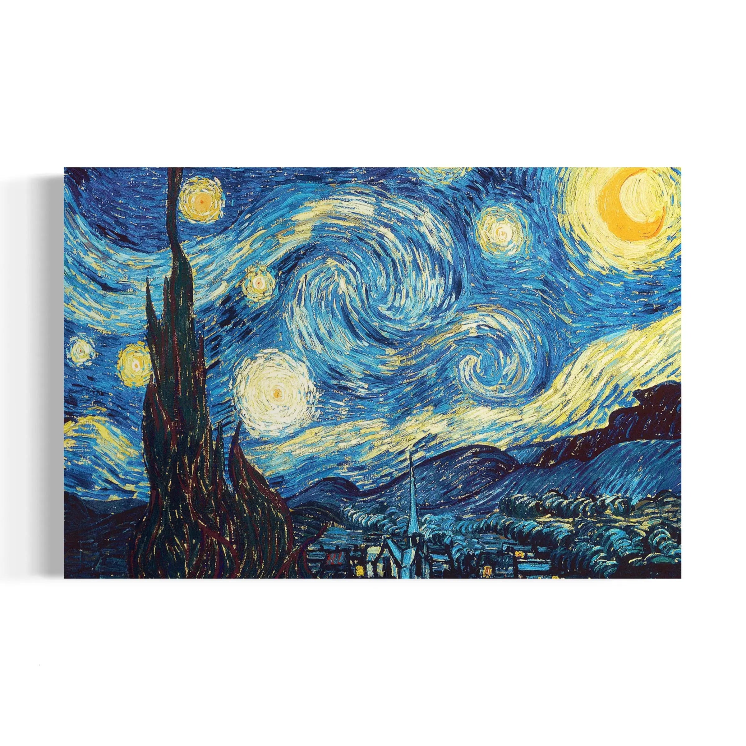 a painting of a starry night with the moon in the sky