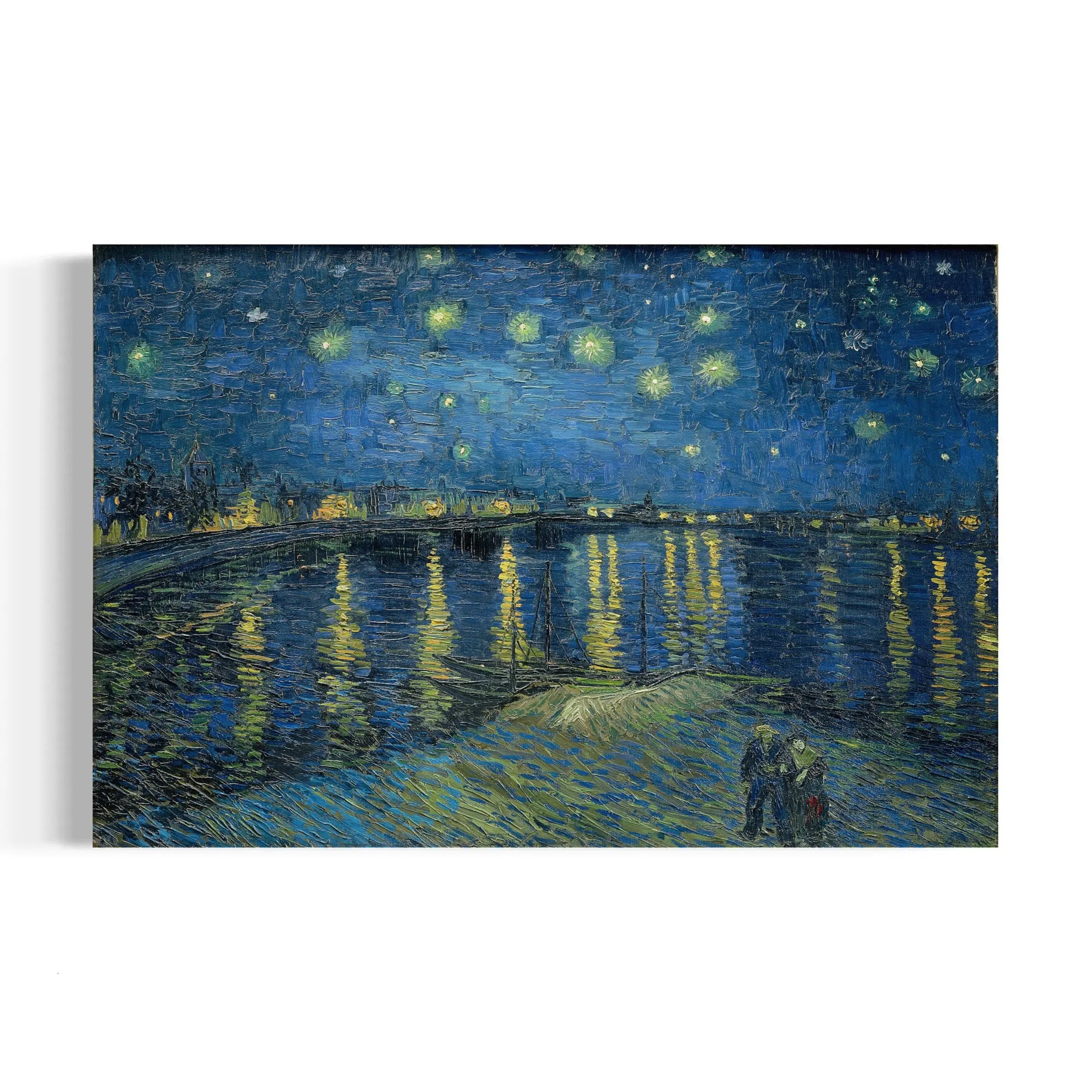 a painting of a starry night over a body of water