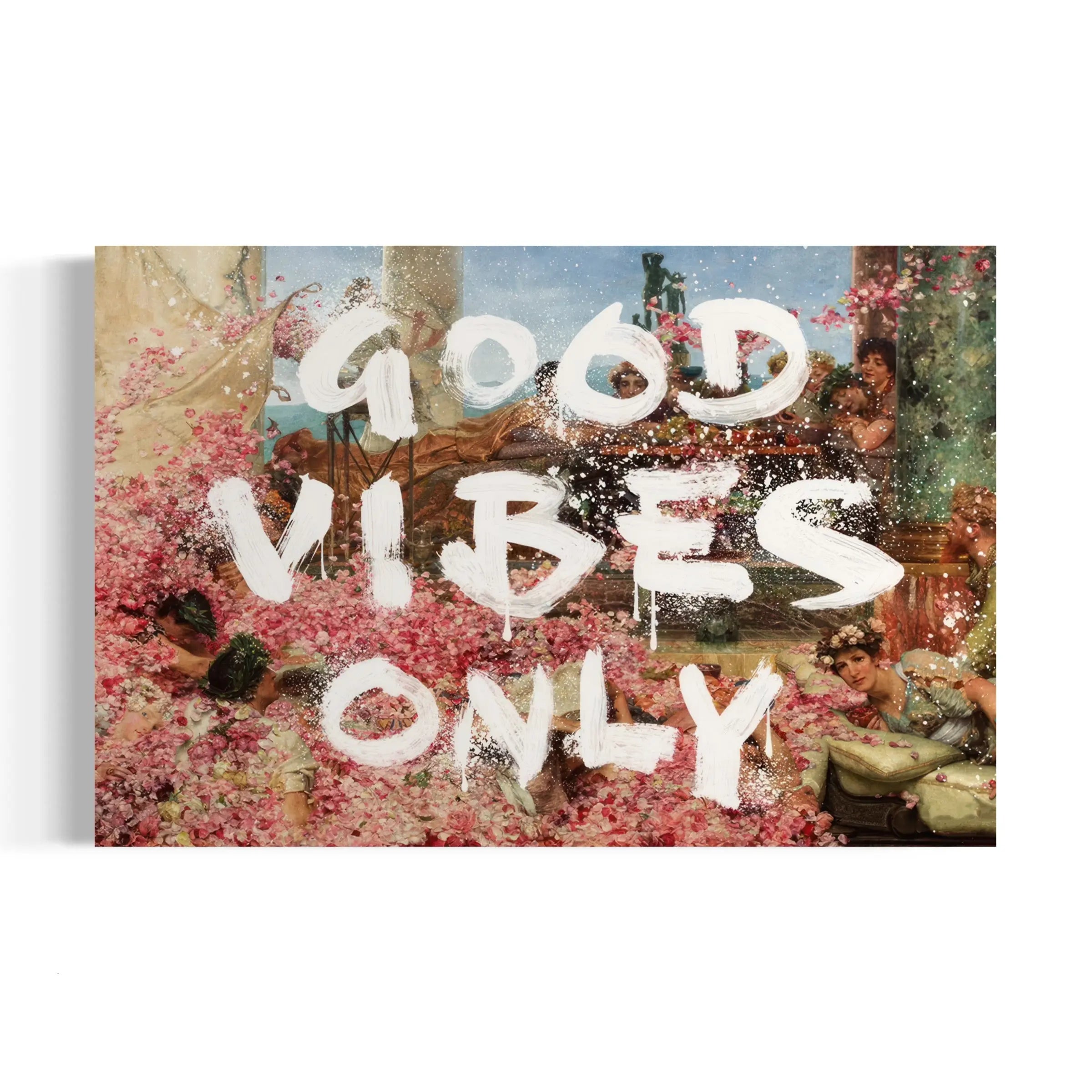 a painting with the words good vibes only on it