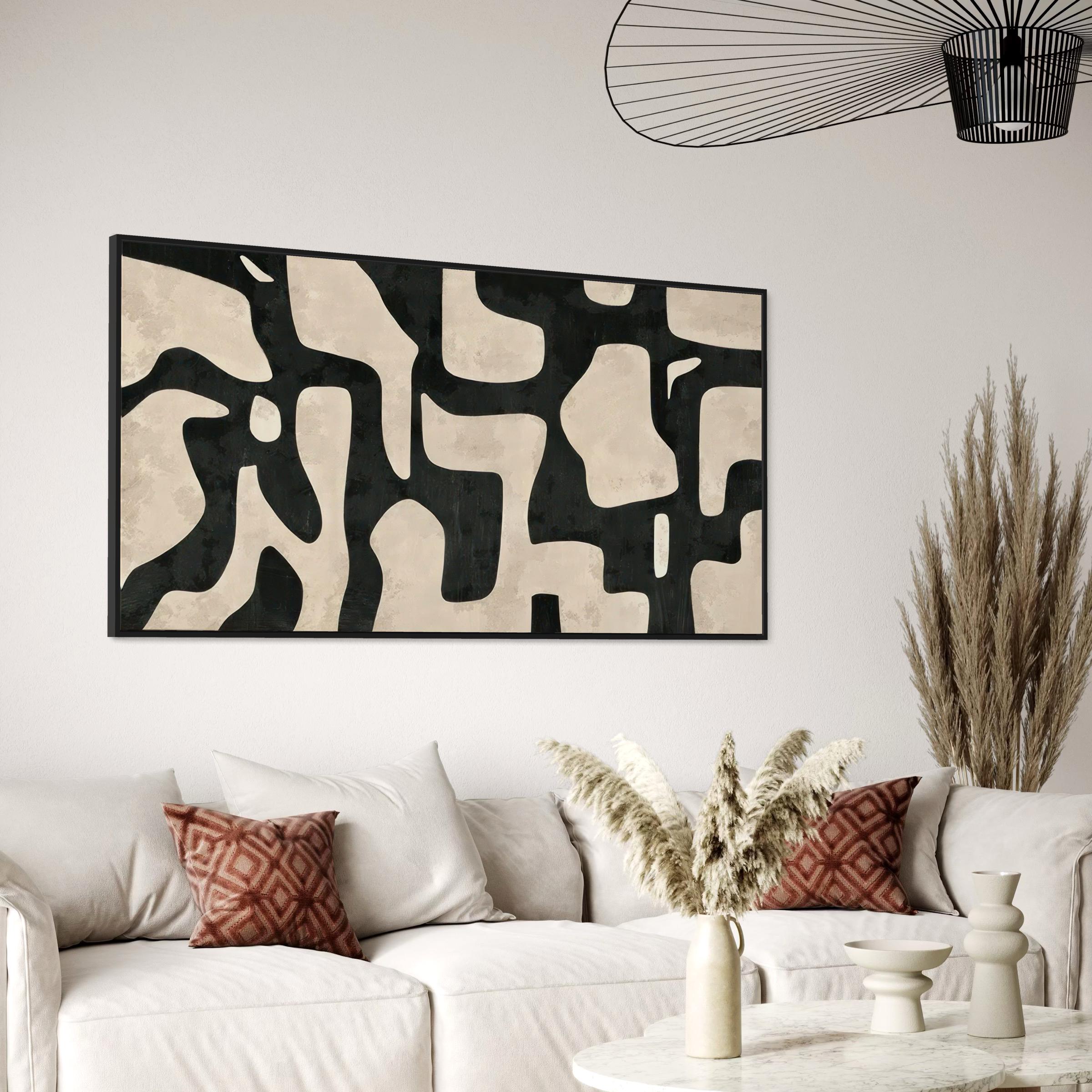 Mid Century Modern Canvas | Poster Print Wall Art | Abstract Black & White Boho Beige Art