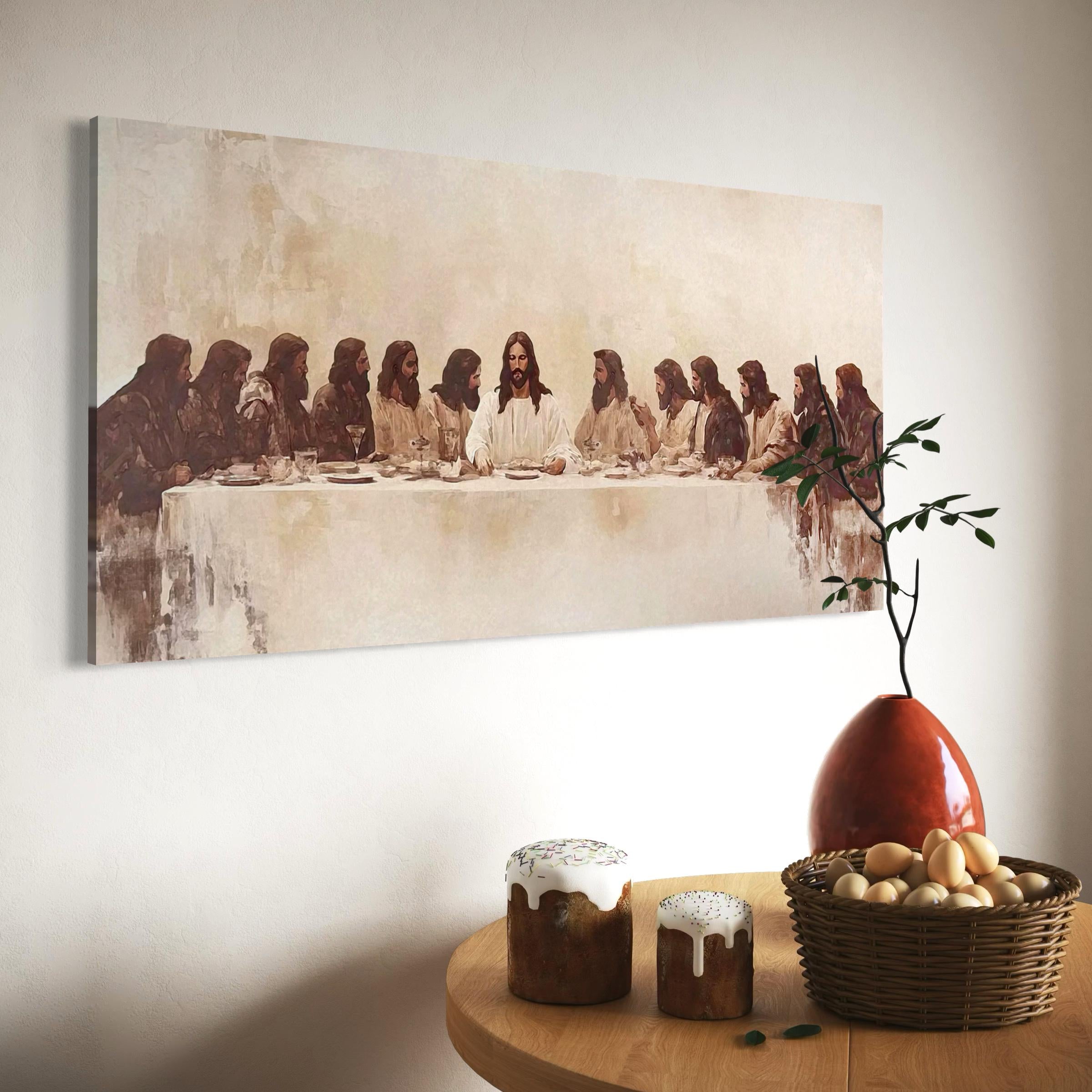 The Last Supper Canvas Wall Art | Watercolor Jesus Modern Christian Religious Poster Print