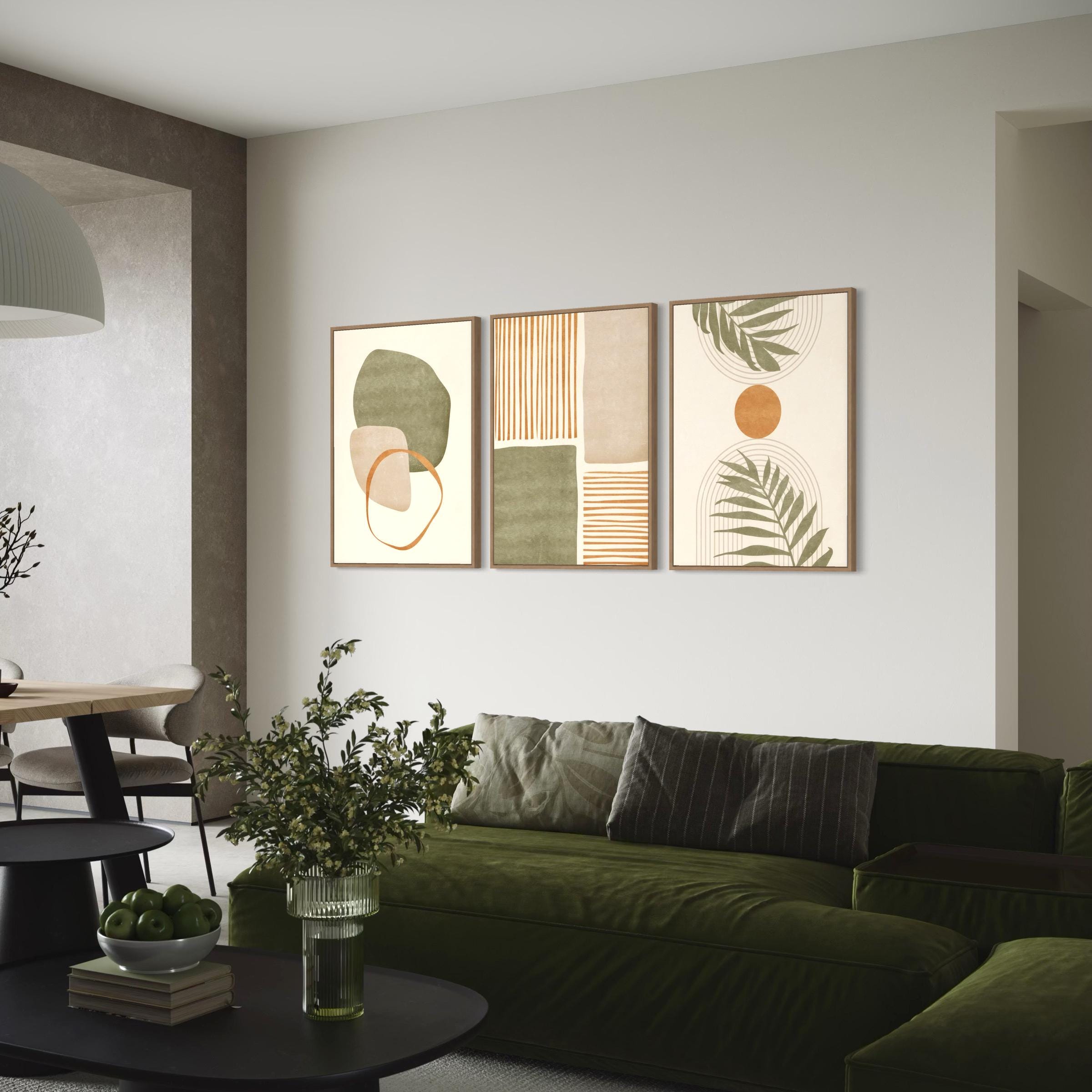 Set of 3 Canvas Wall Art | Poster Prints | Mid Century Modern Minimalist Boho Leaf Decor