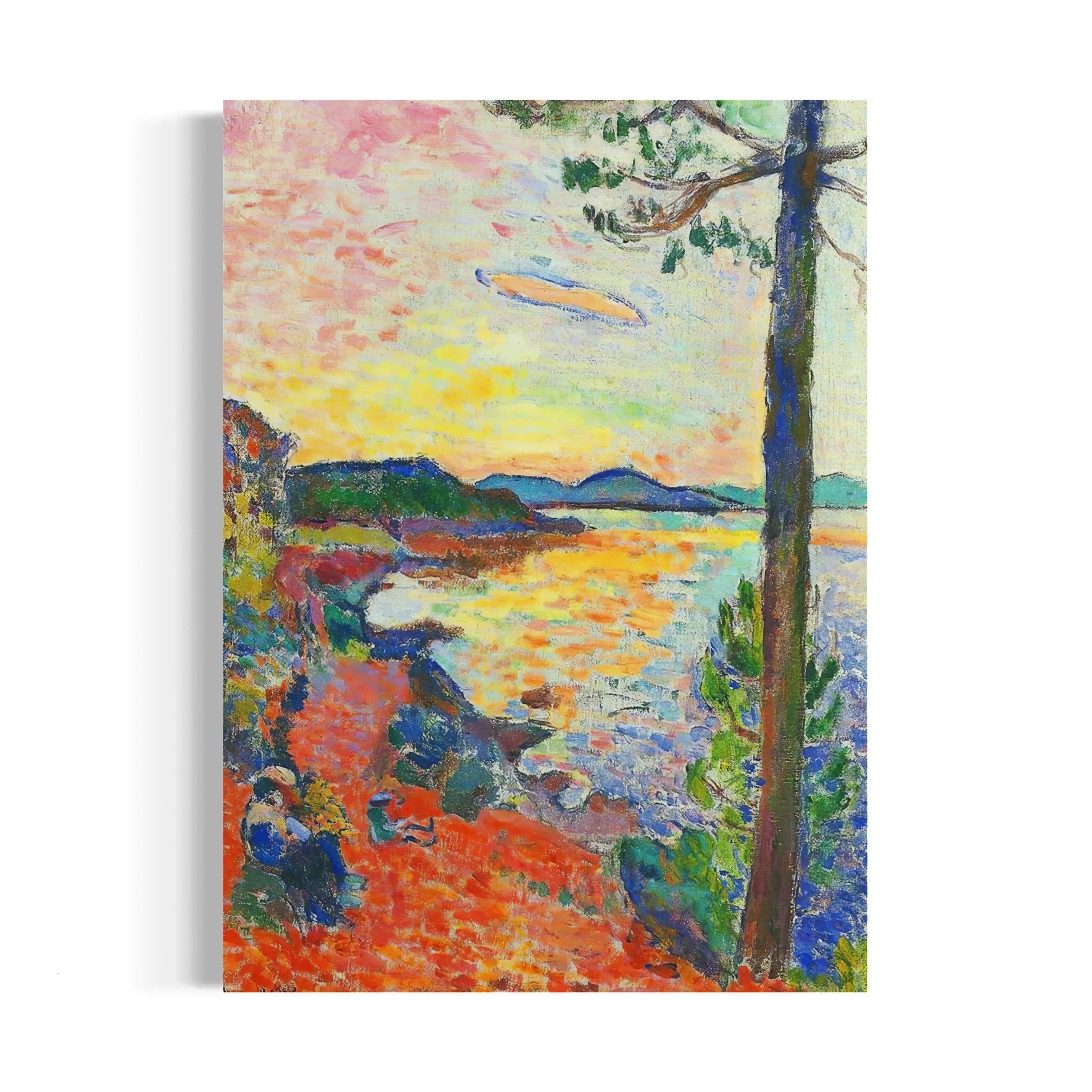 a painting of a sunset over a body of water