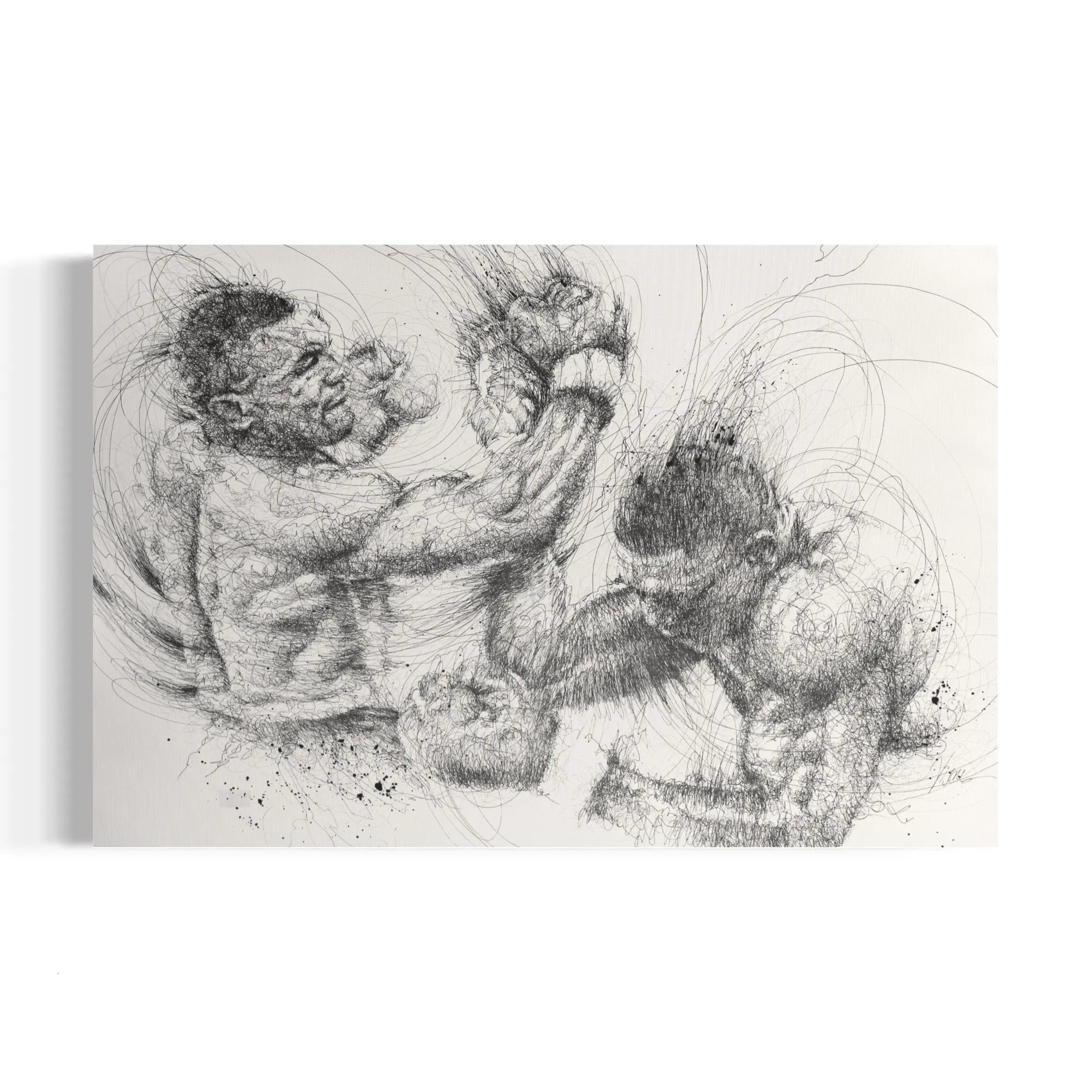 a black and white drawing of a lion attacking a man