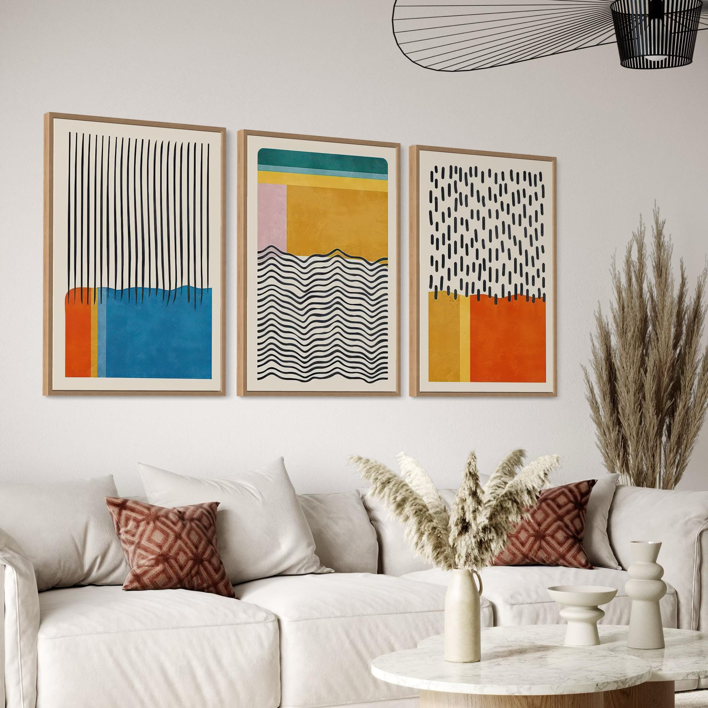 Set of 3 Color Block | Bauhaus Mid Century Modern Poster Prints | Canvas Art