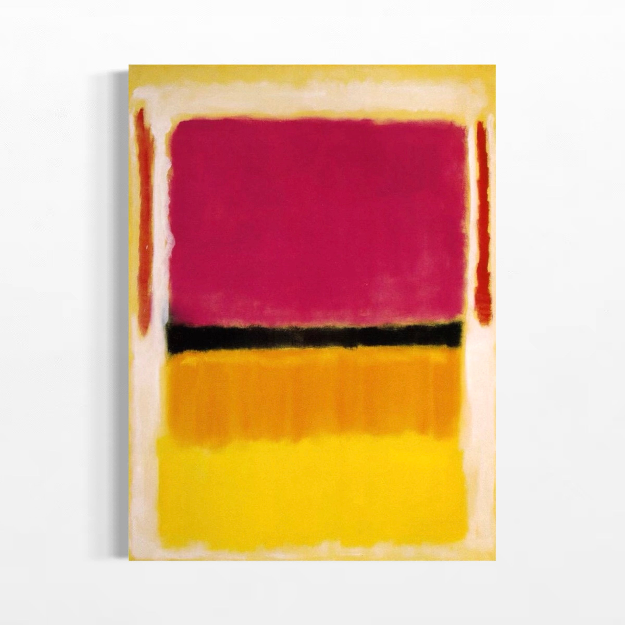 The image is a vibrant abstract painting featuring bold, bright colors and bold brushstrokes.