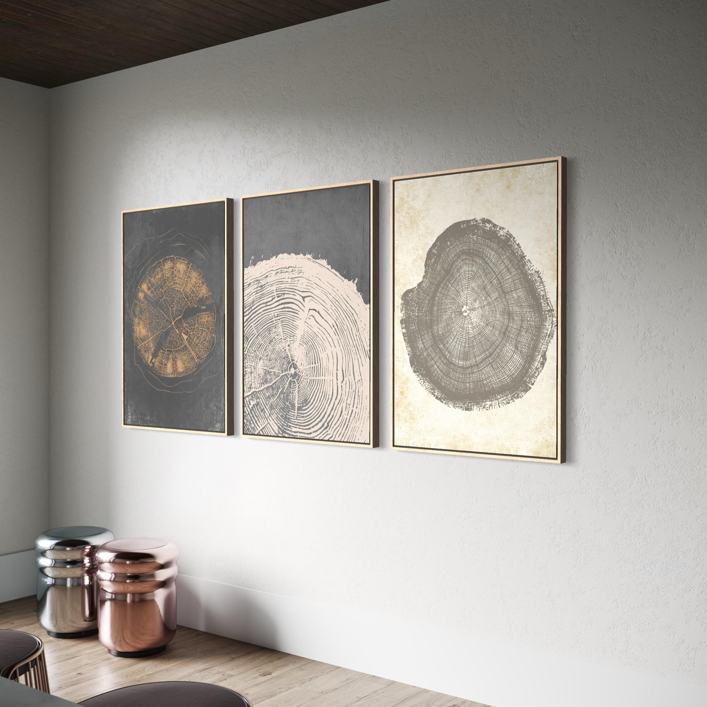 Set of 3 Canvas | Poster Prints Pastel Grunge Wood Tree Rings | Minimalist Modern Boho Art
