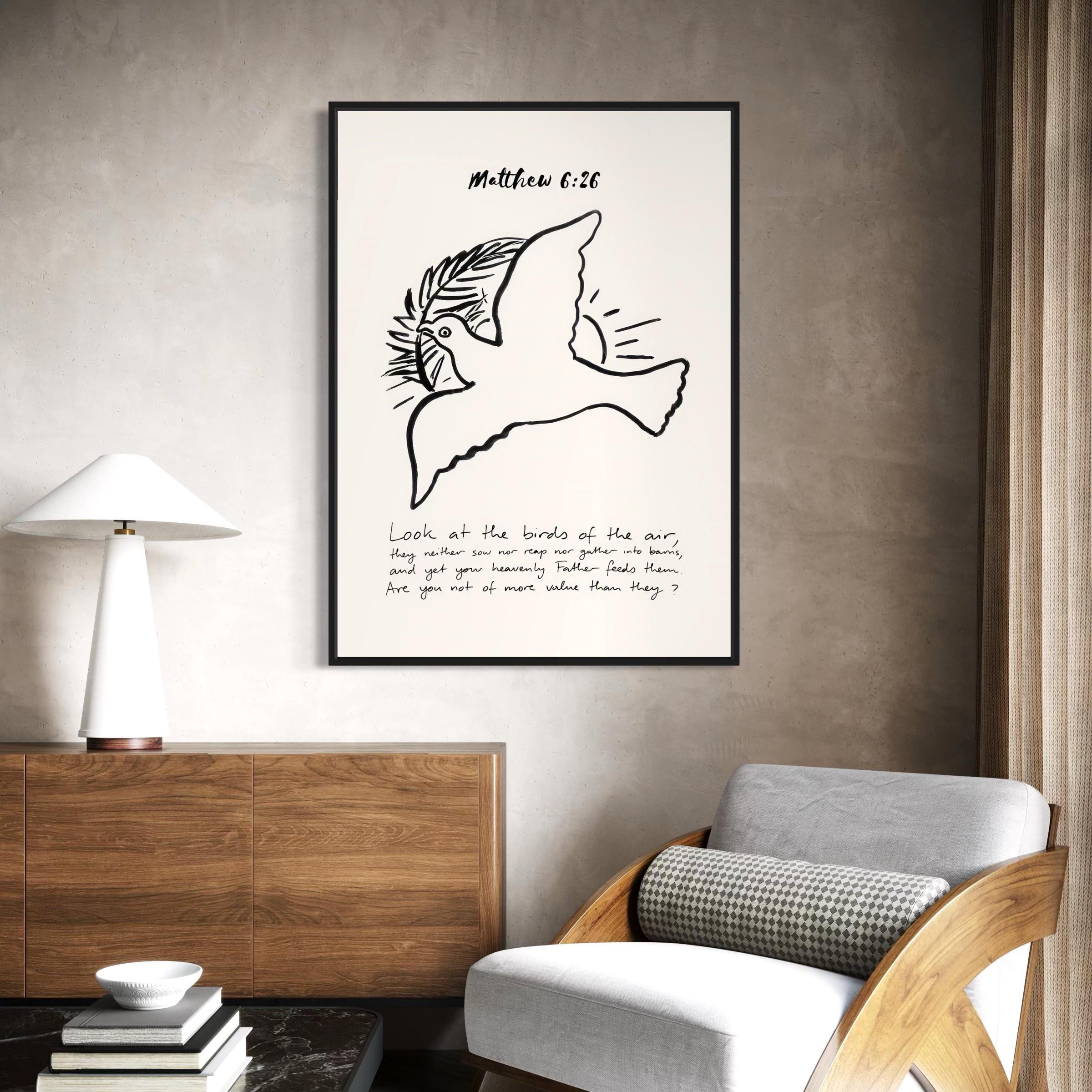 Matthew 6:26 Vintage Christian Art | Modern Catholic Canvas Art | Poster Print