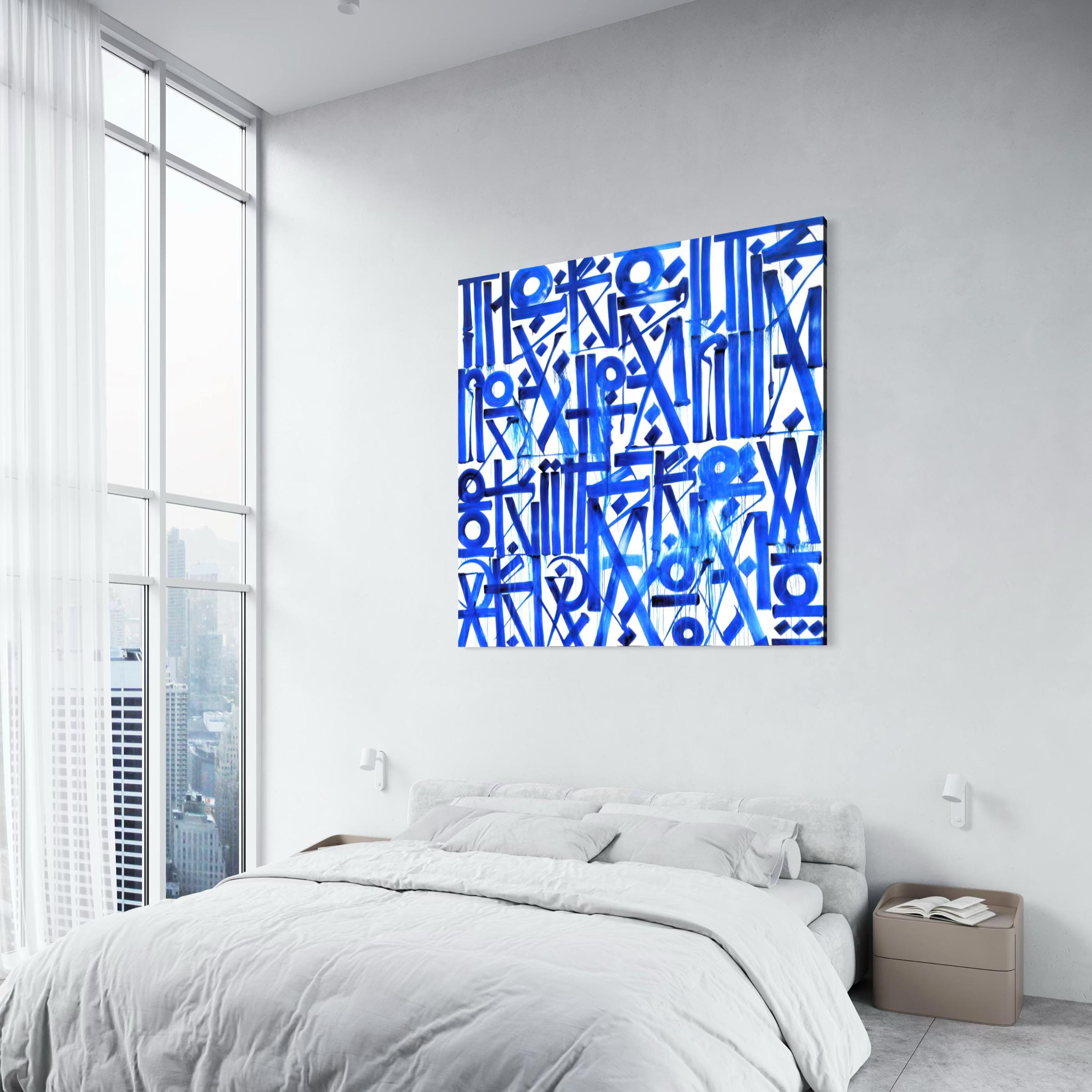 Blue Abstract Calligraphy Canvas Wall Art | Modern Typography Minimalist Poster Print