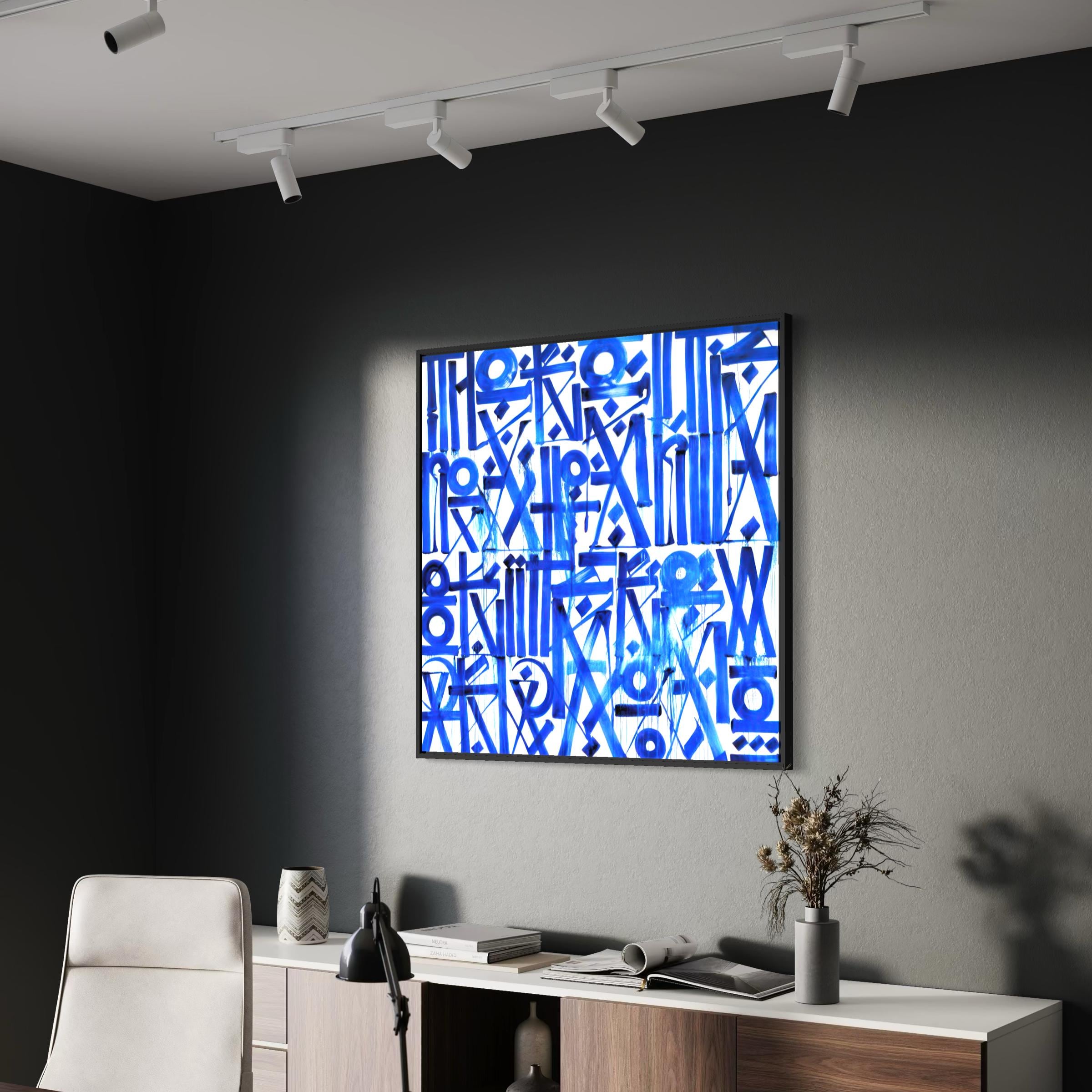 Blue Abstract Calligraphy Canvas Wall Art | Modern Typography Minimalist Poster Print