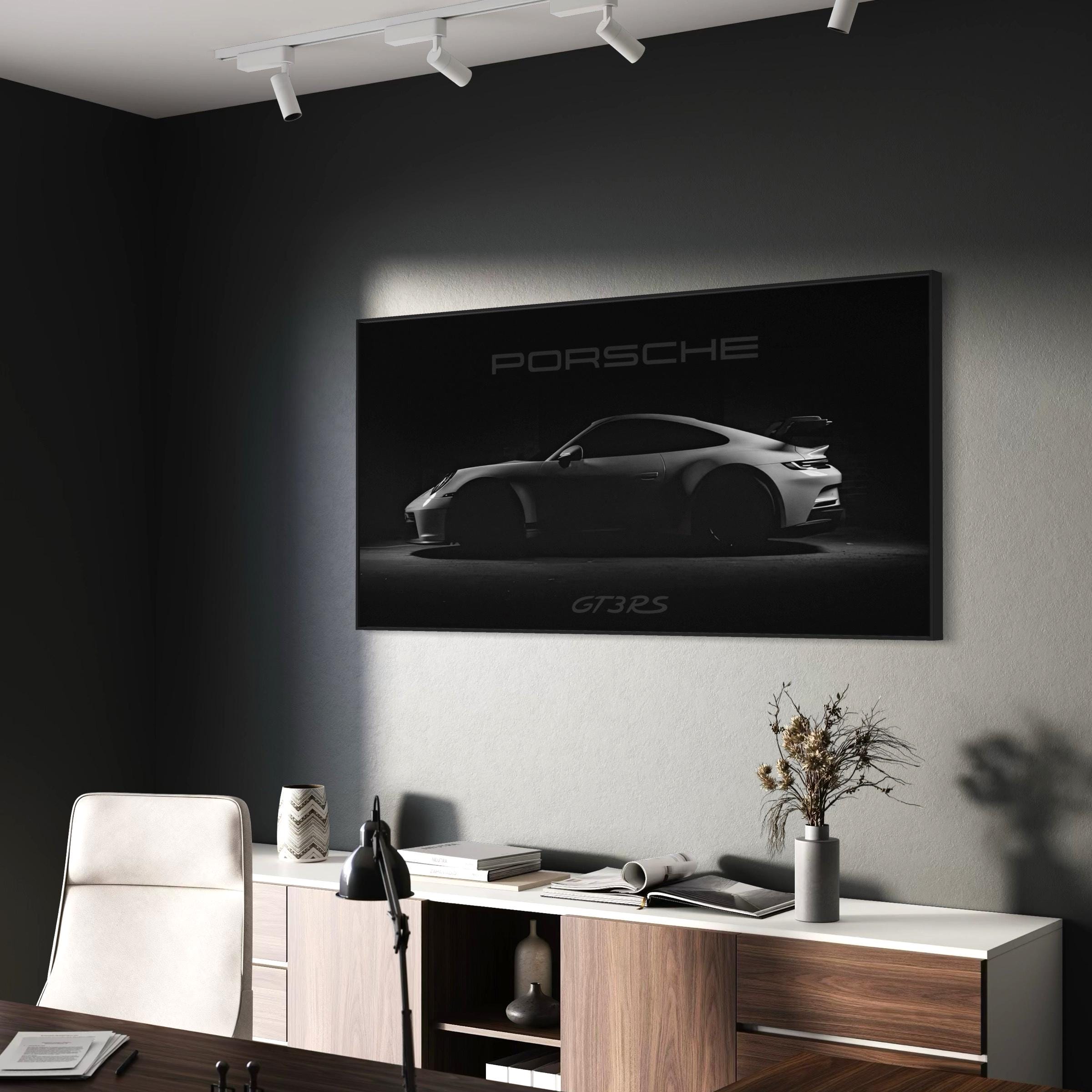 Porsche 911 Motivational GT3 RS Sports Car | Black & White Canvas Art | Poster Print