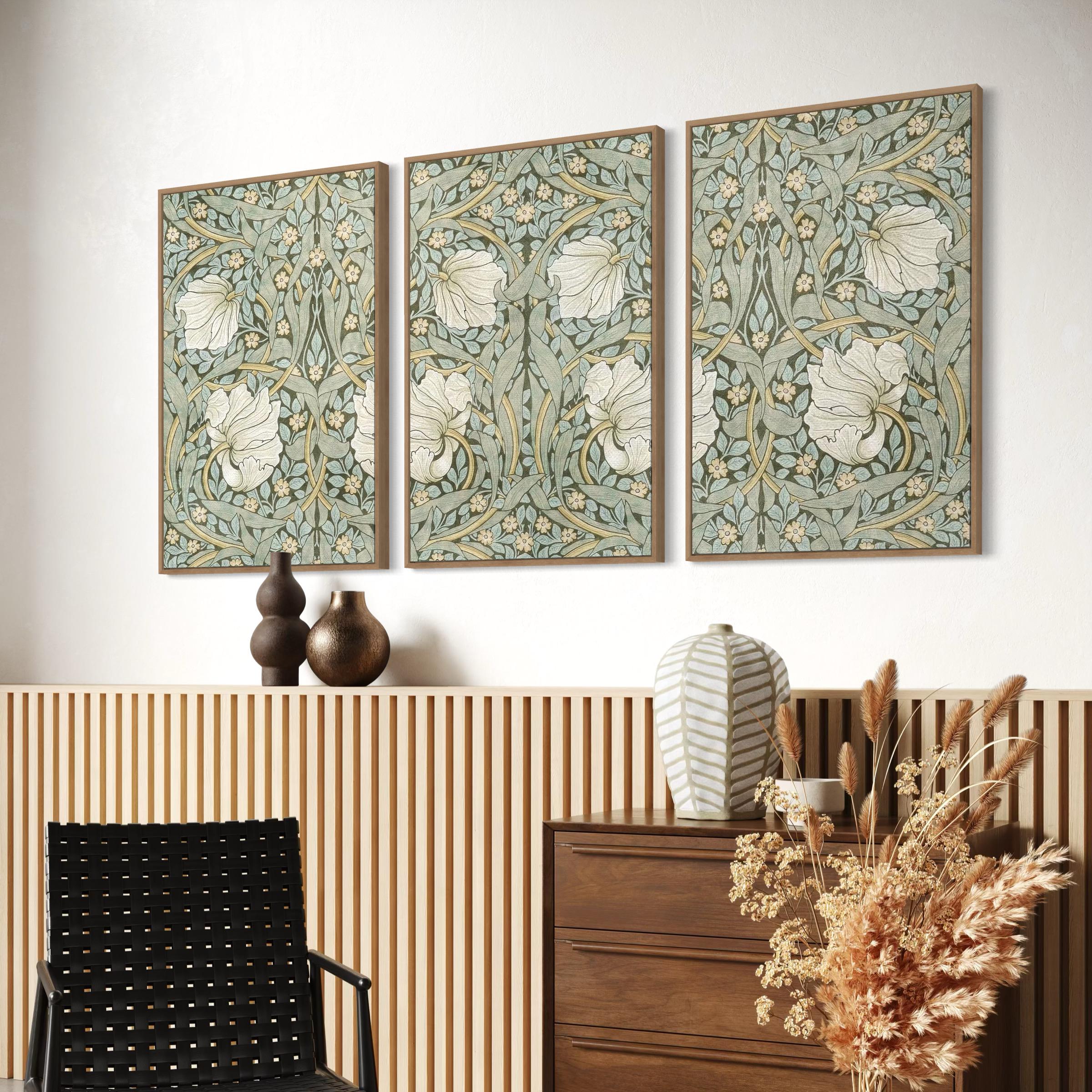 William Morris Pimpernel Botanical Set of 3 Canvas | Poster Prints | Vintage Floral Sage Green