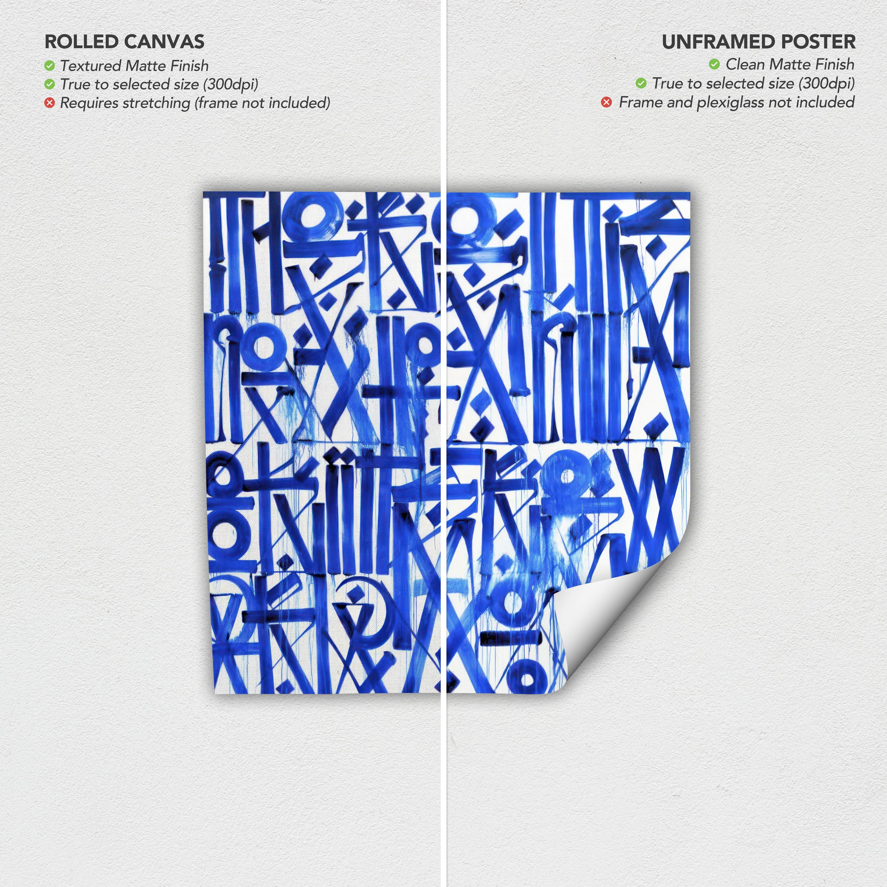 Blue Abstract Calligraphy Canvas Wall Art | Modern Typography Minimalist Poster Print