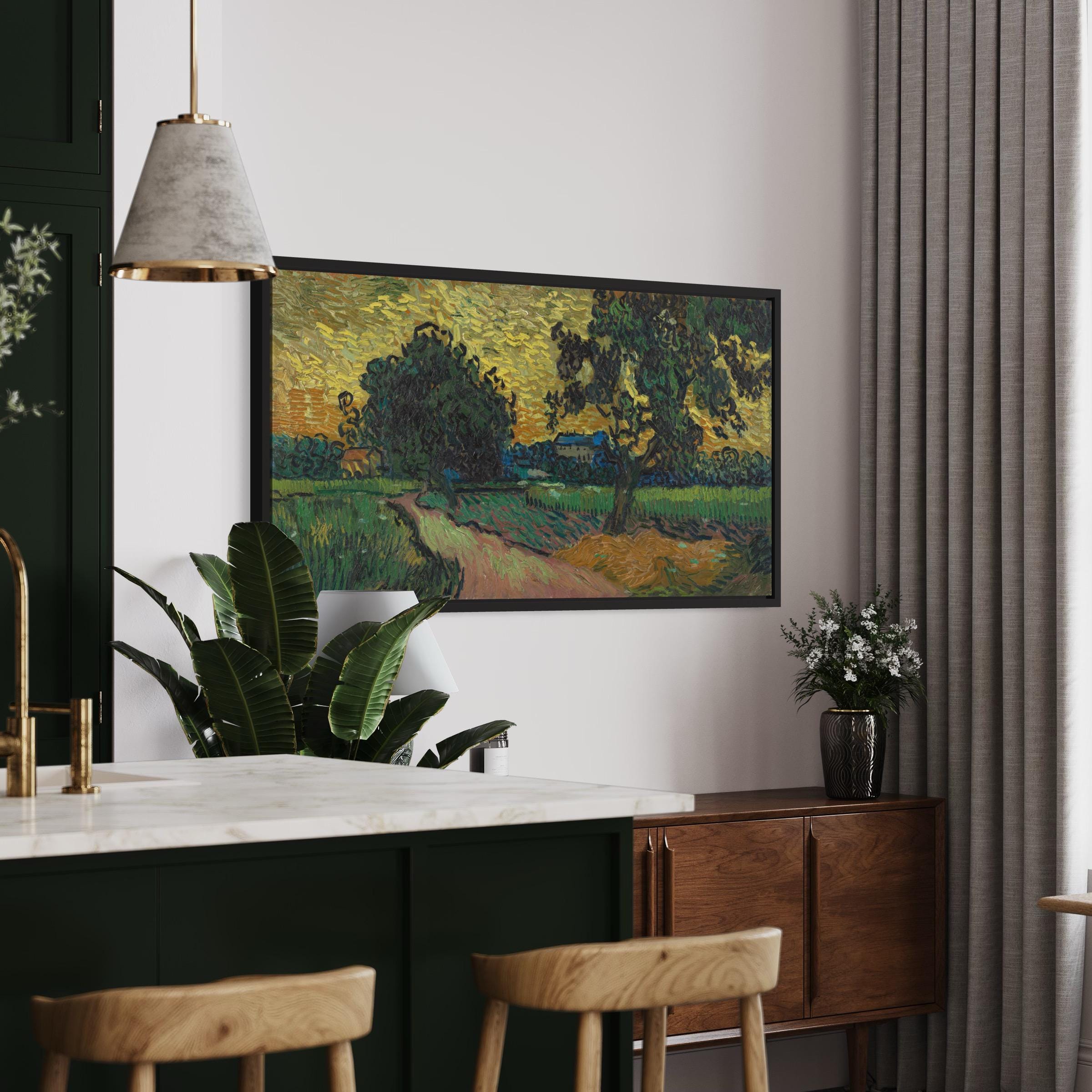 Van Gogh Landscape at Twilight  | Moody Landscape Golden Hour Canvas Art | Poster Print