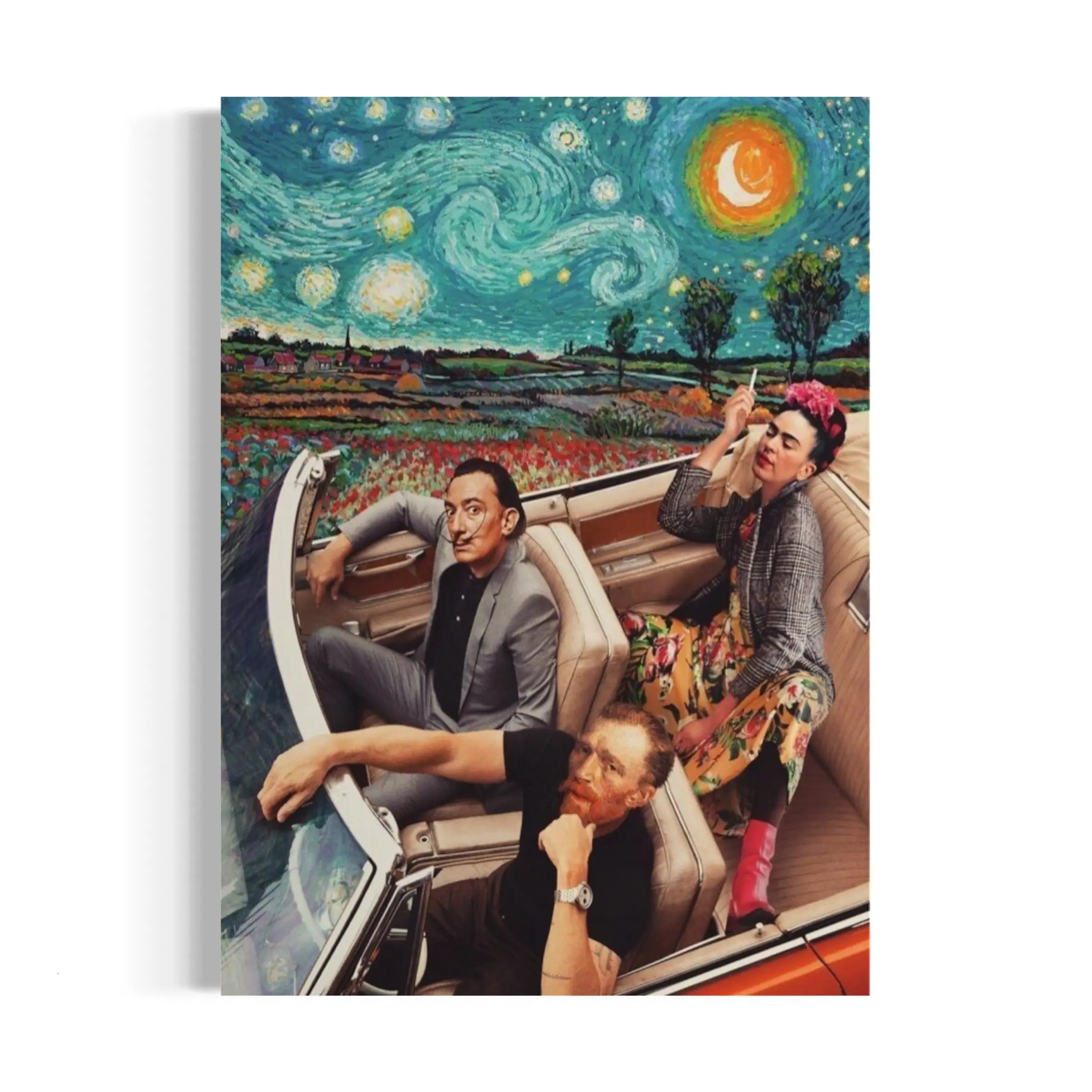 a painting of two people sitting in a car