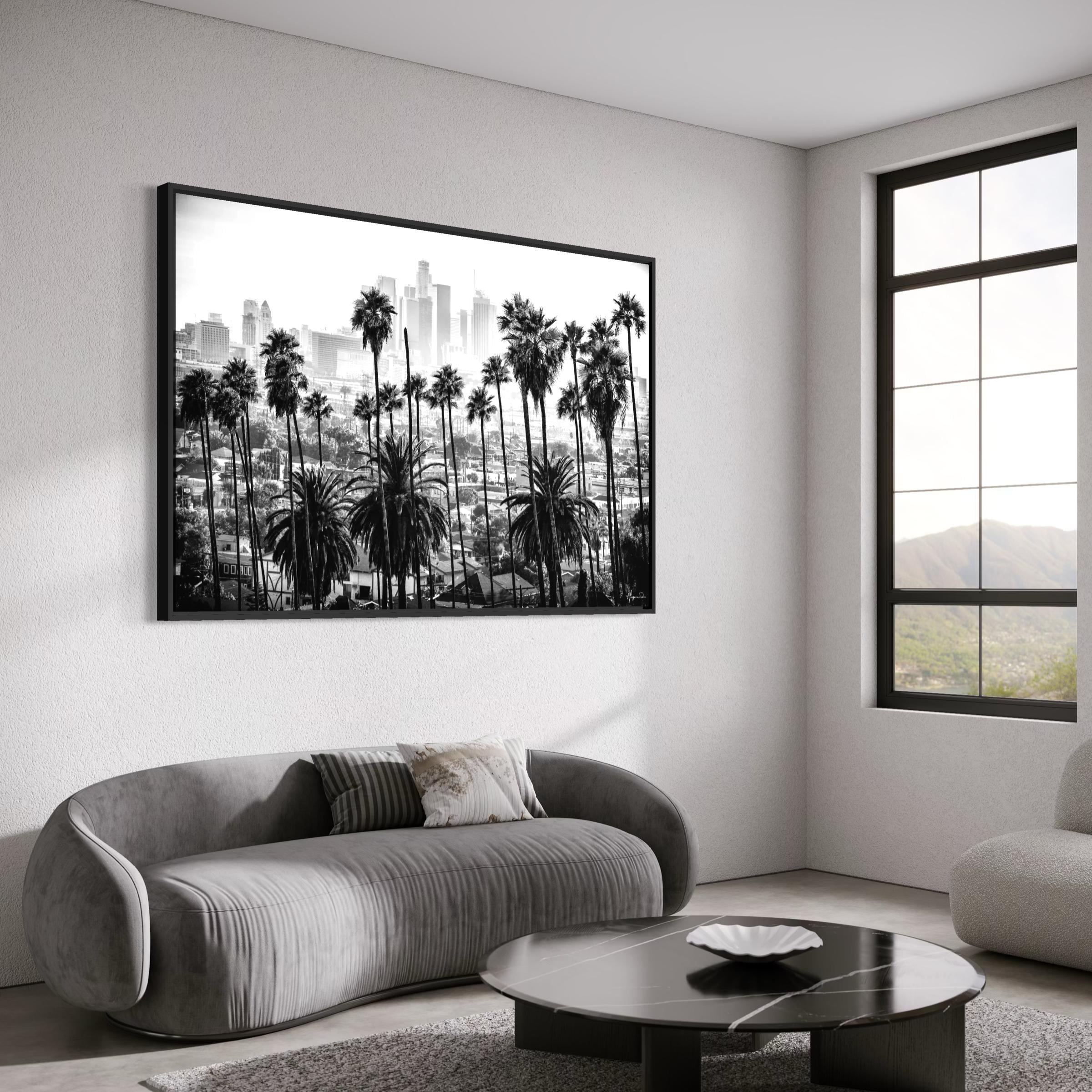 LA Skyline Black & White Los Angeles Palm Trees Poster Print | Canvas Wall Art