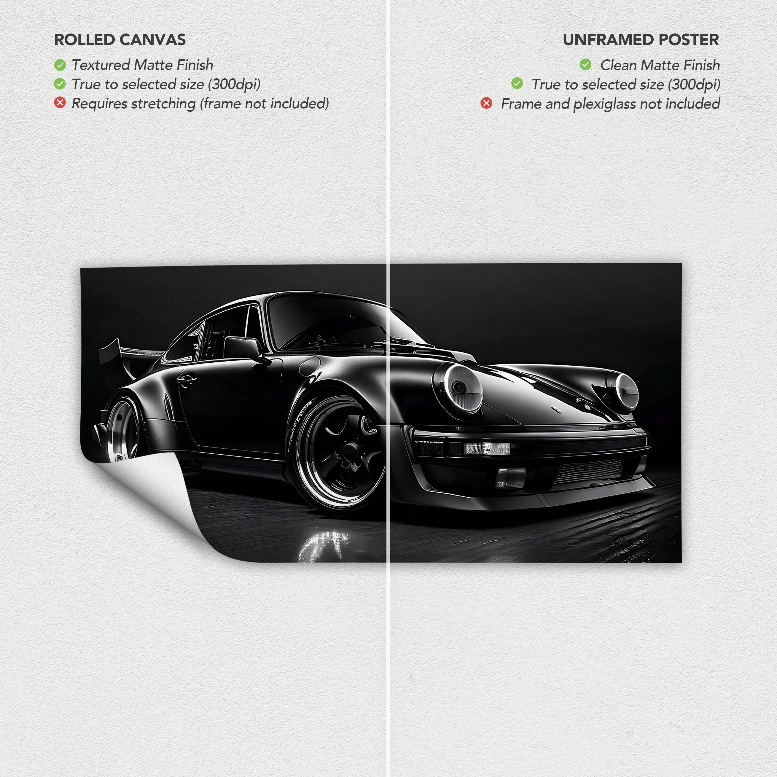 Black Porsche 911 Turbo | Classic Sports Car Canvas Art | Poster Print