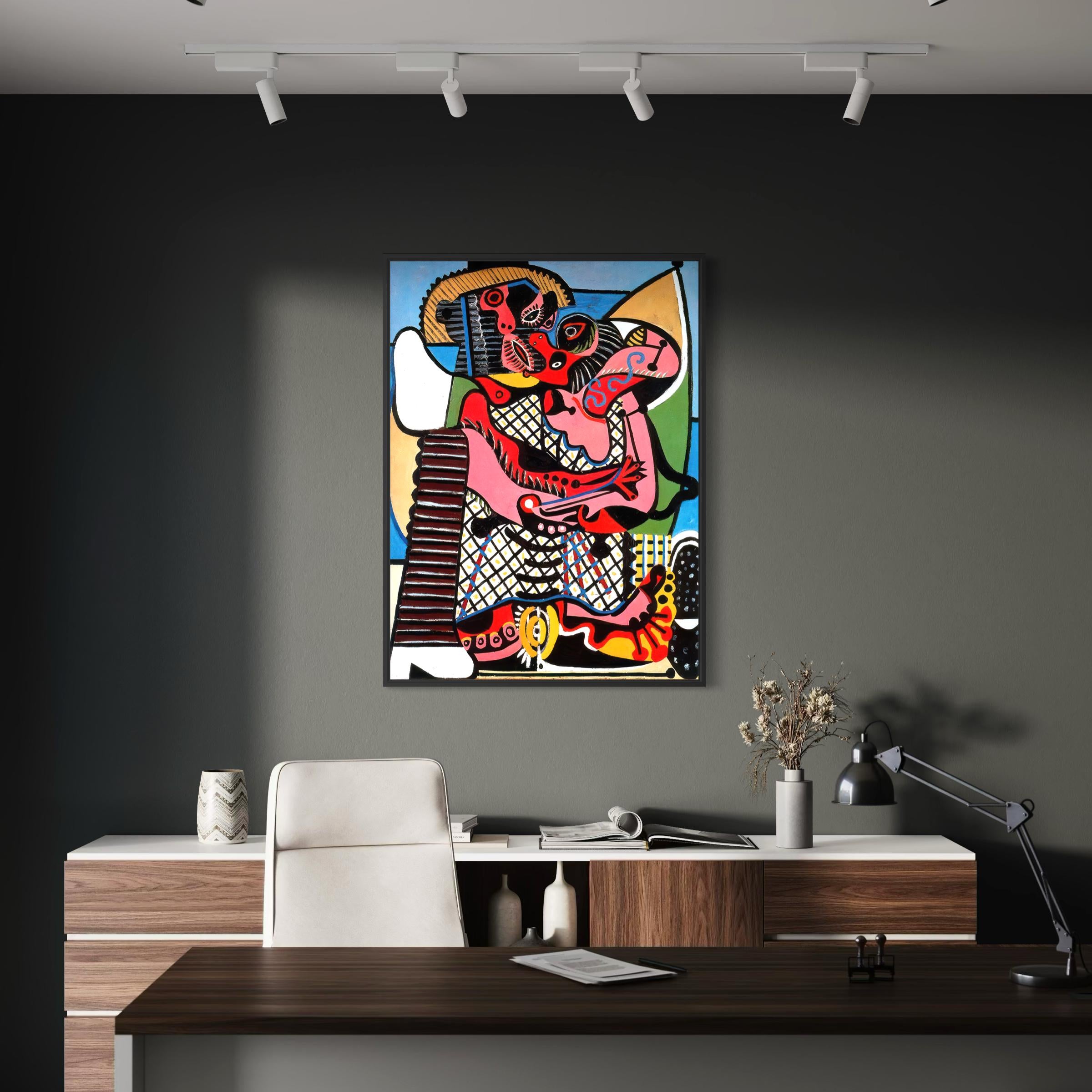 The Kiss Picasso | Abstract Love Canvas Wall Art | Cubism Colorful Poster Print