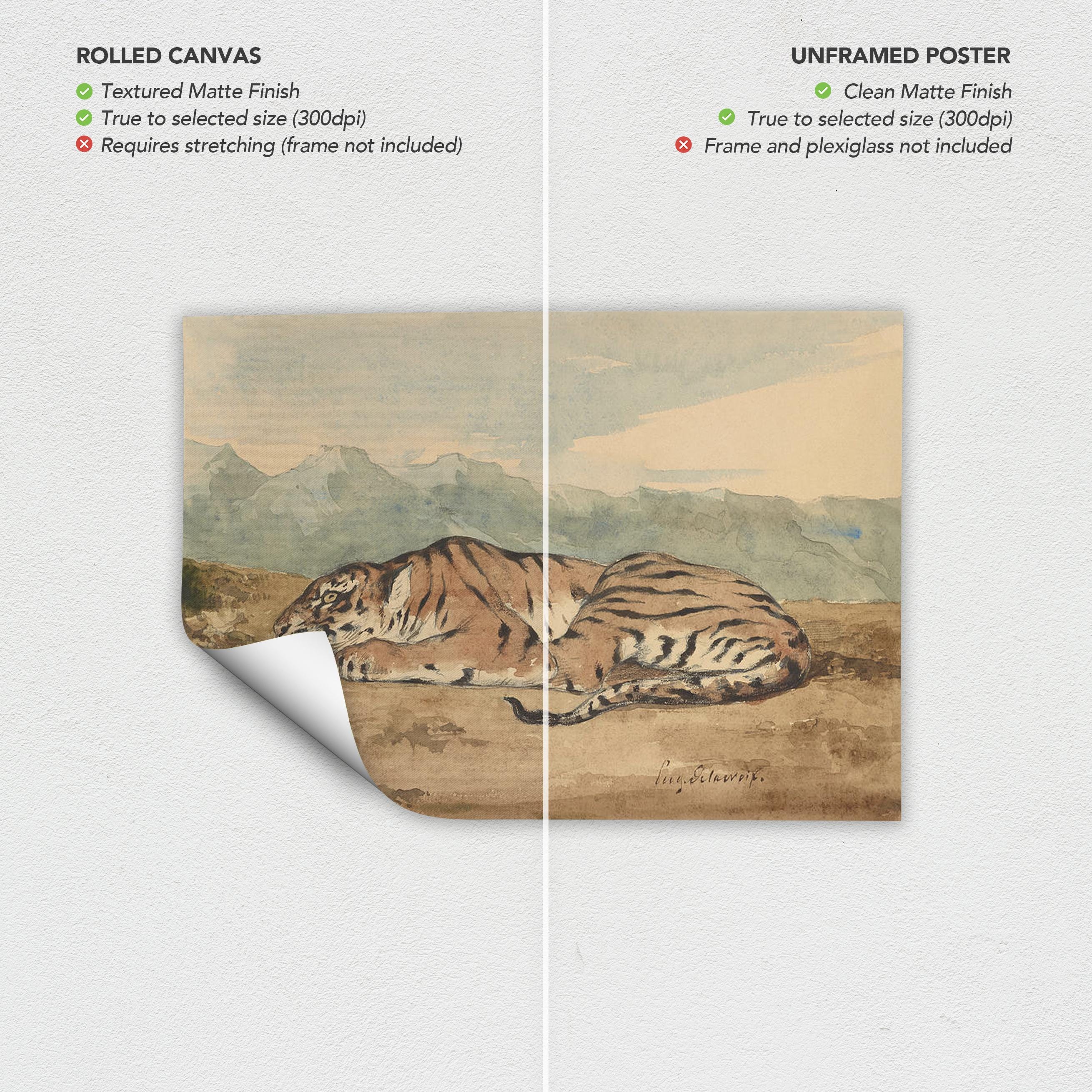 Royal Tiger by Eugene Delacroix | Vintage Animal Wildlife Canvas Art | Poster Print