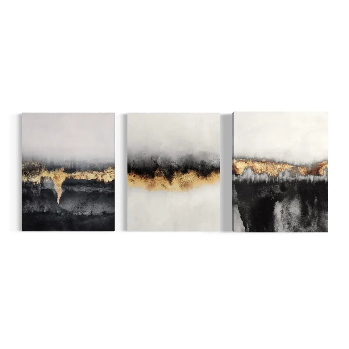 a series of three paintings of a landscape