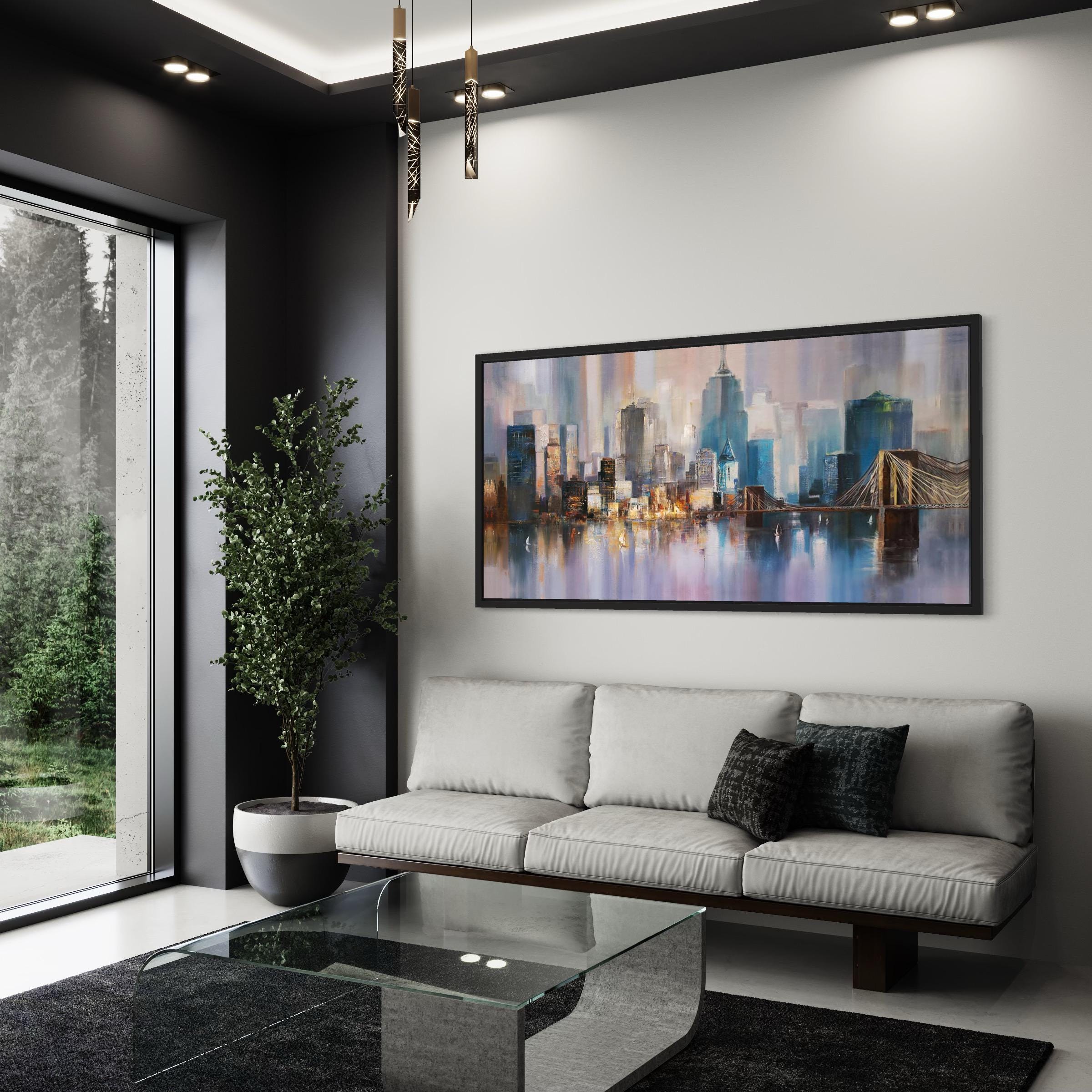 Abstract New York City Skyline | Brooklyn Bridge Cityscape Modern Canvas Art | Poster Print