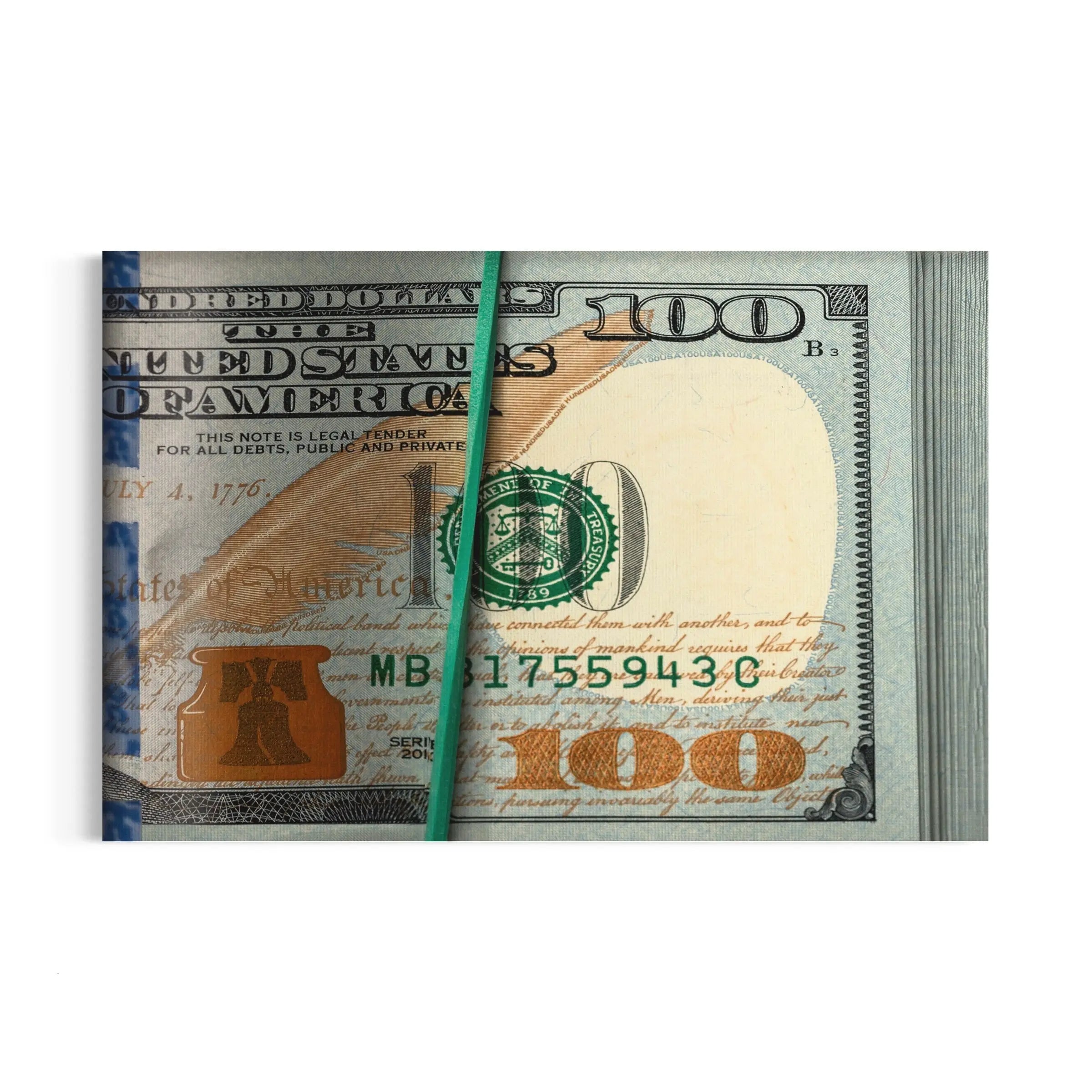 a hundred dollar bill with a green pen sticking out of it