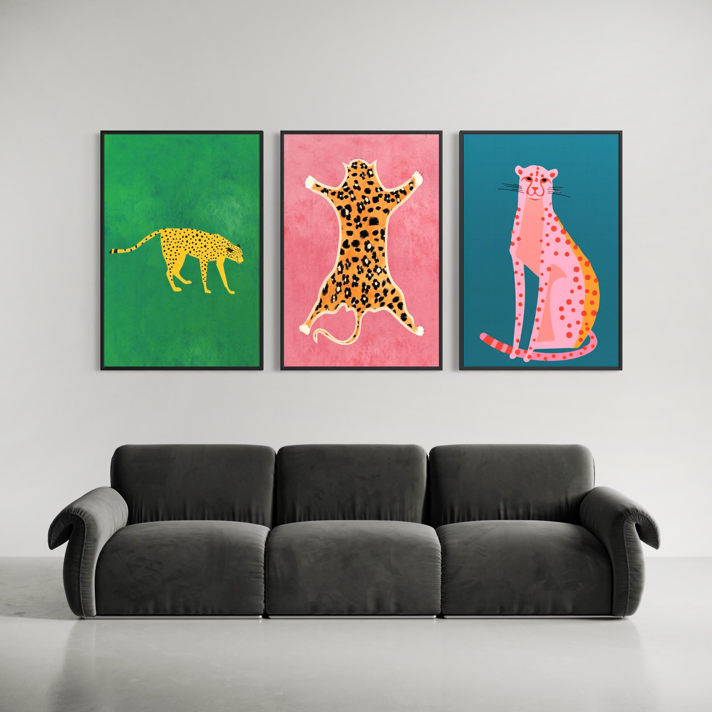 Set of 3 Prints Cheetah Cats Animal | Modern Boho Preppy Poster | Canvas Wall Art